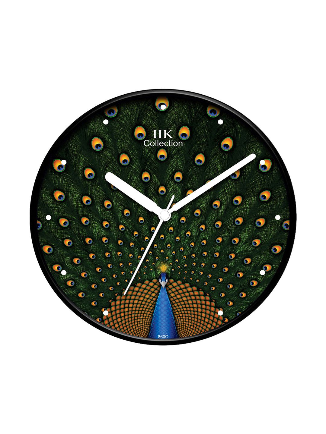 IIK COLLECTION Black & Green Printed Round Contemporary Wall Clock