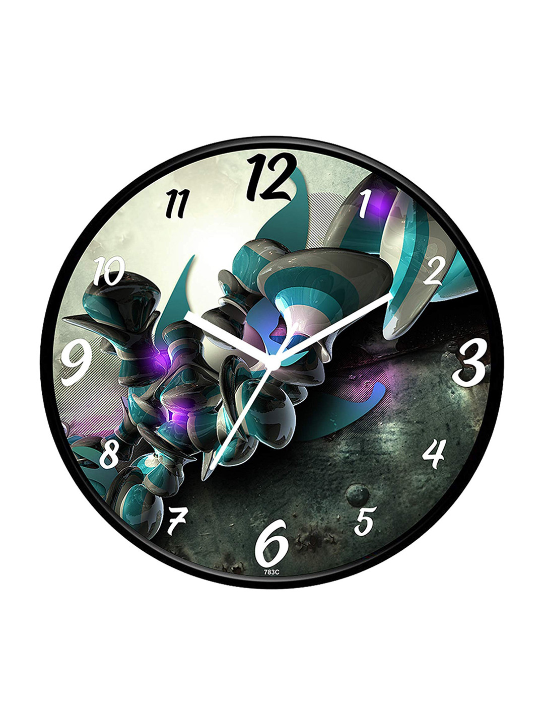 IIK COLLECTION Black & Blue Printed Round Contemporary Wall Clock