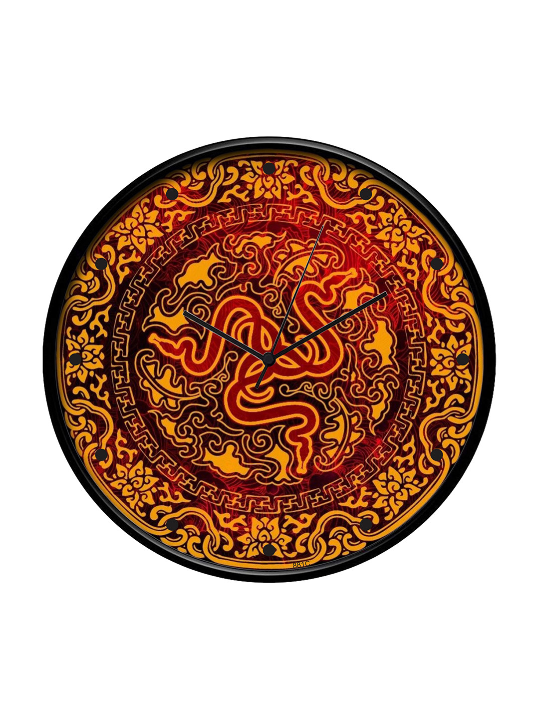 IIK COLLECTION Black & Orange Printed Round Contemporary Wall Clock