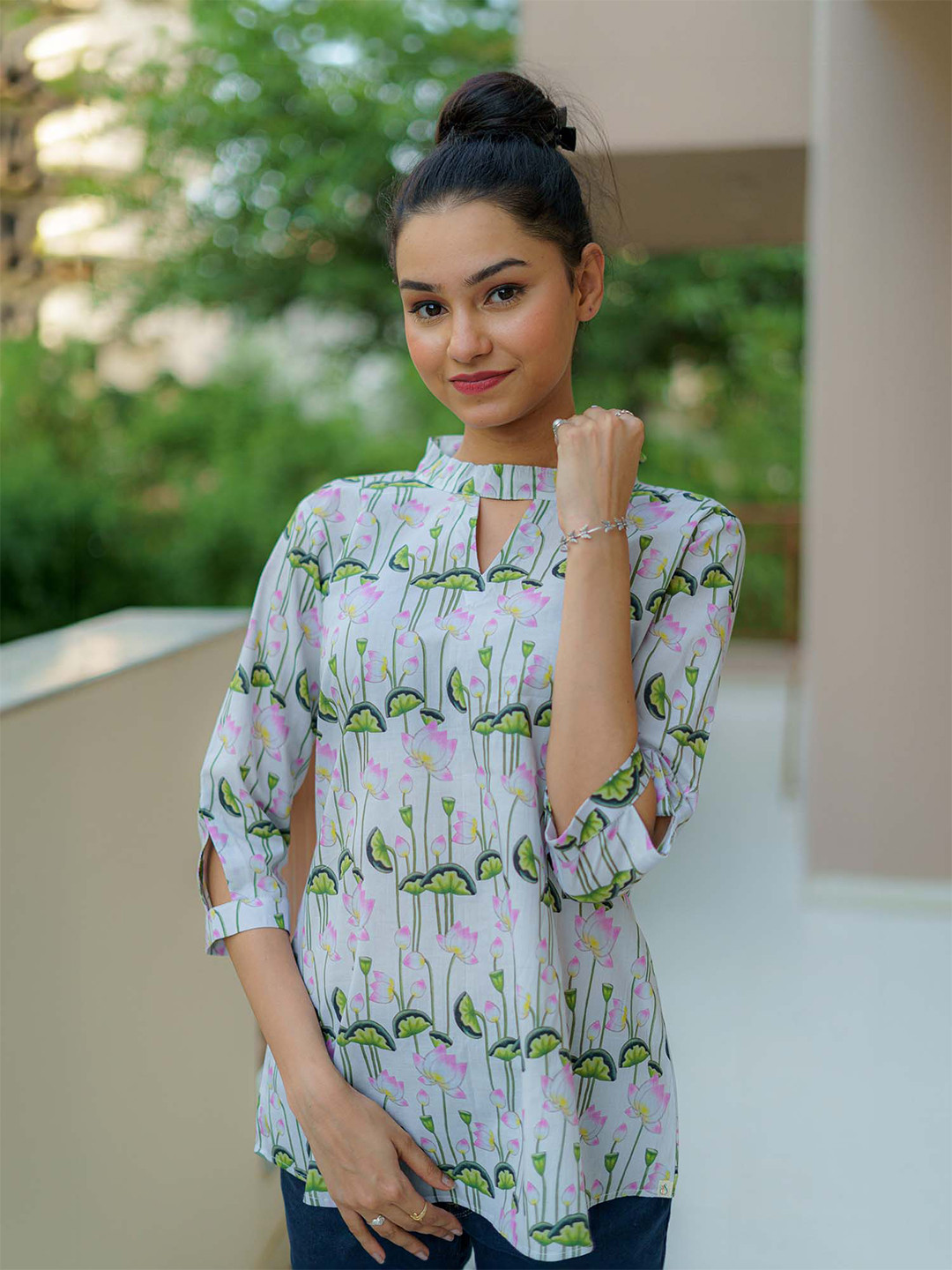 TSUCCHI TRADITIONS Floral Printed Cotton Nature's Melodious Jingle Pichwai A Line Kurti