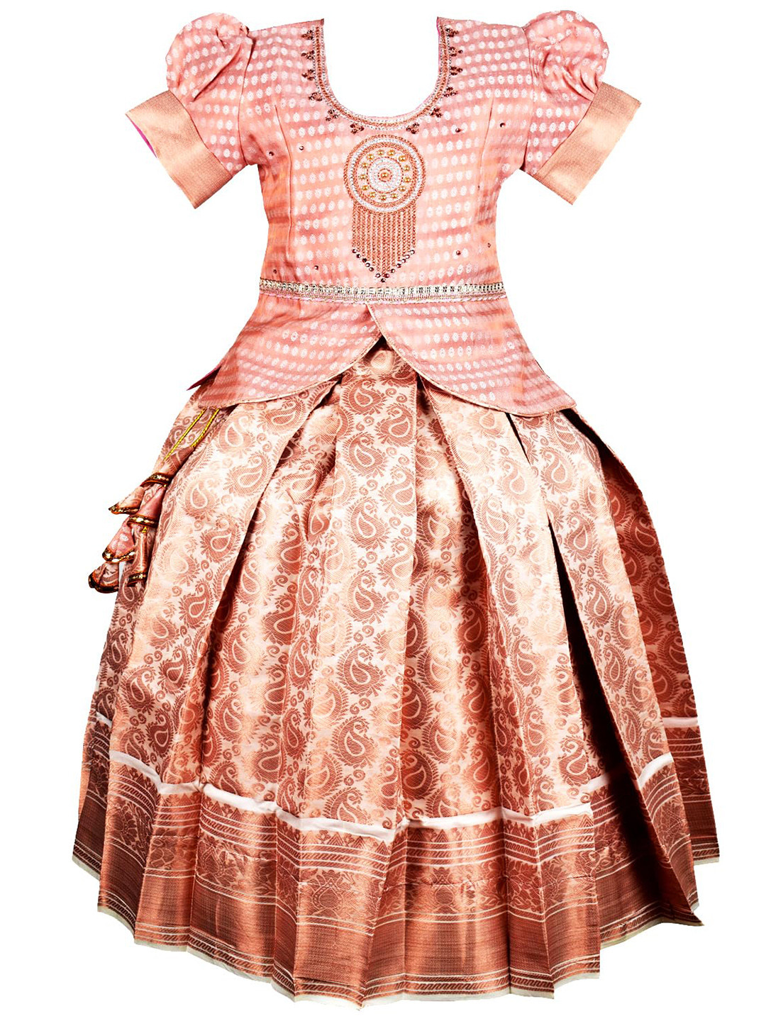 AMIRTHA FASHION Girls Woven Design Beads and Stones Detail Ready to Wear Lehenga &