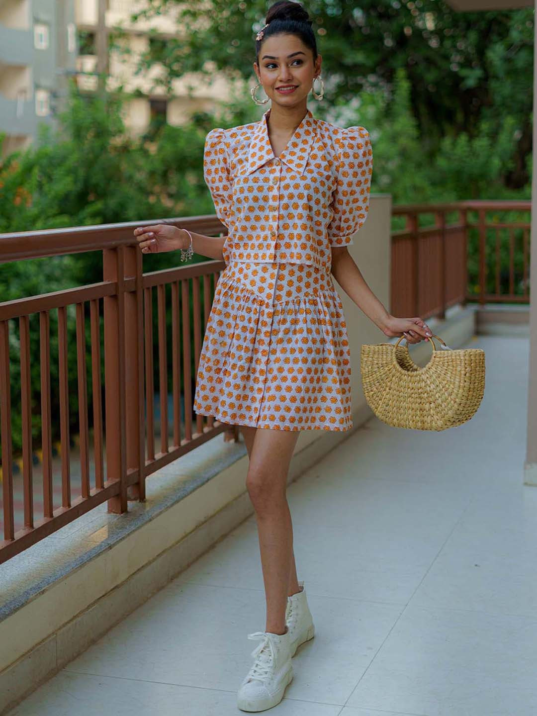 TSUCCHI TRADITIONS Printed Pure Cotton Morning Sunshine Hand Block Skirt Set