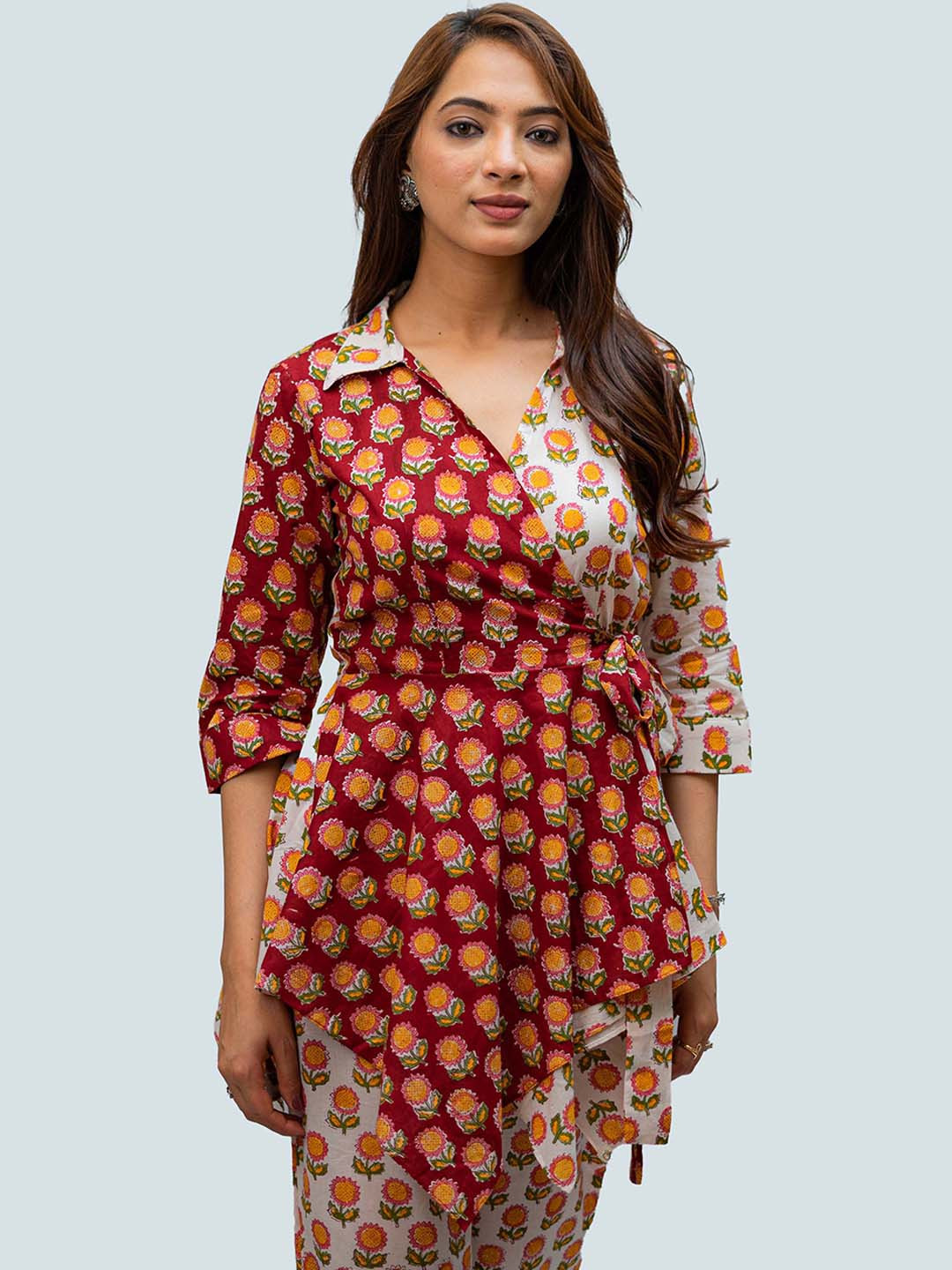 TSUCCHI TRADITIONS Printed Pure Cotton Shades in a Day Sanganeri Angrakha Style Co-ord Set
