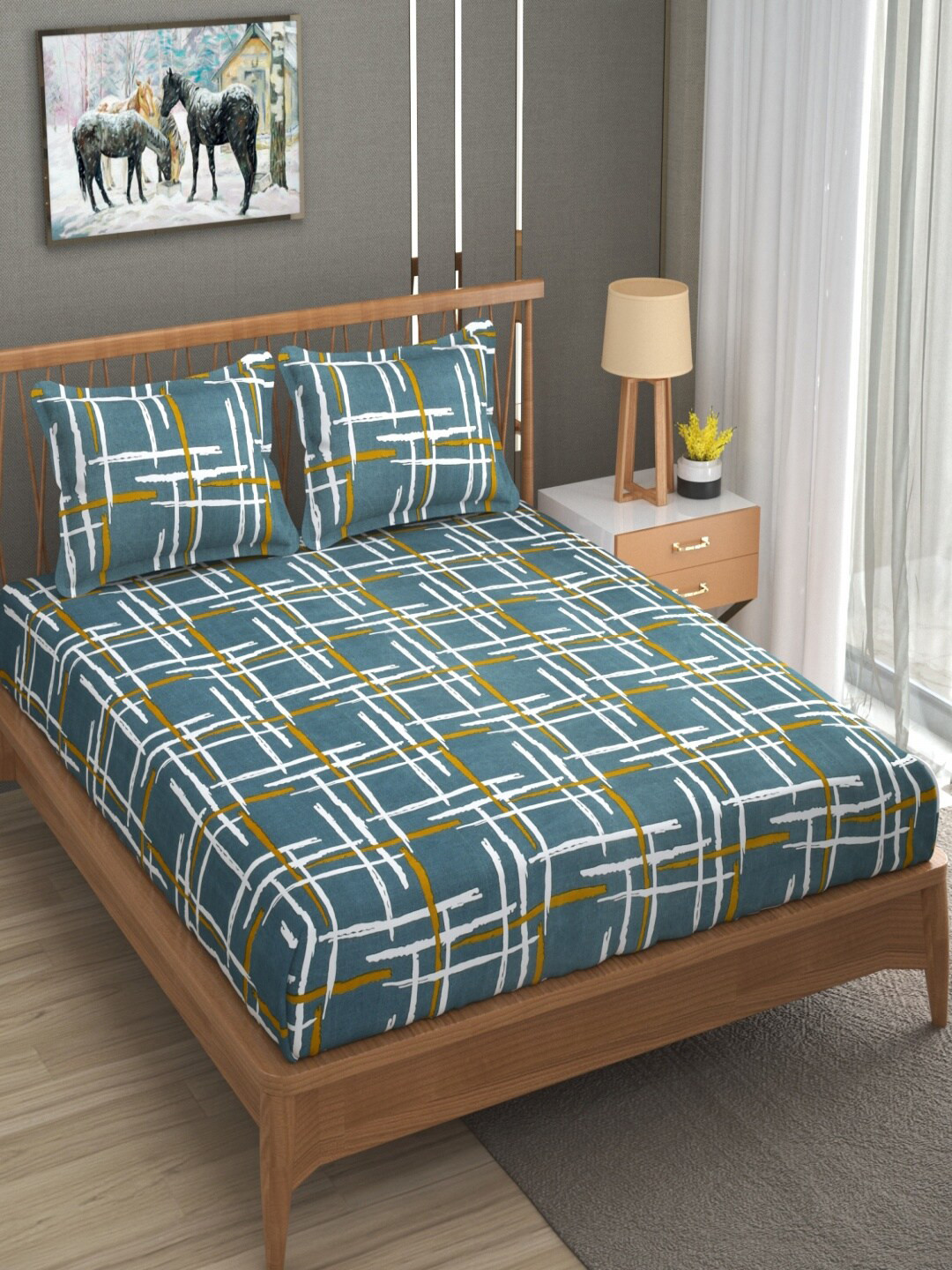Aura Green Abstract Microfiber 180 TC Queen Fine Bedsheet with 2 Pillow Covers-89 x 89 inches