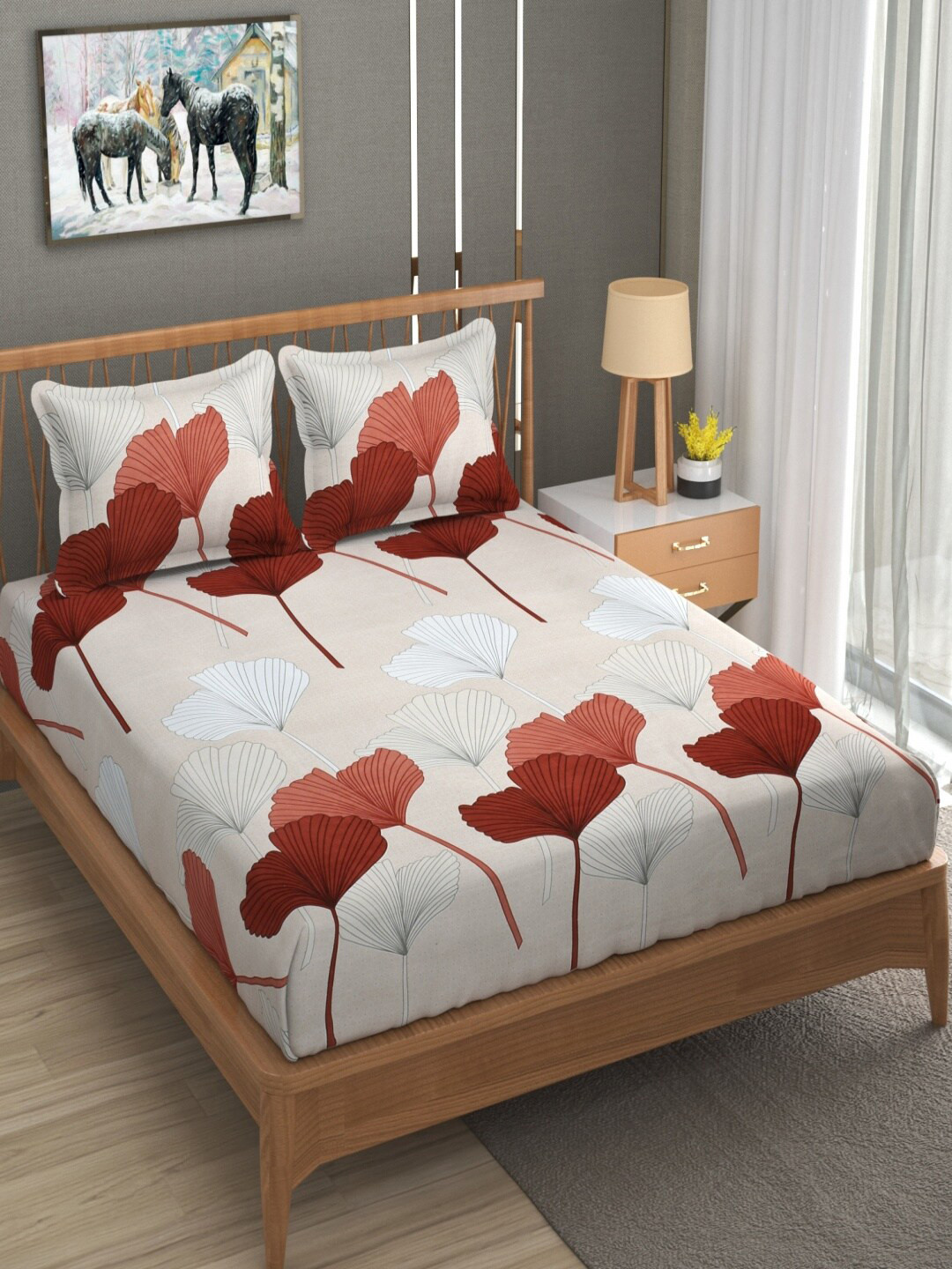 Aura White Floral Microfiber 180 TC Queen Bedsheet with 2 Pillow Covers-89 x 89 inches