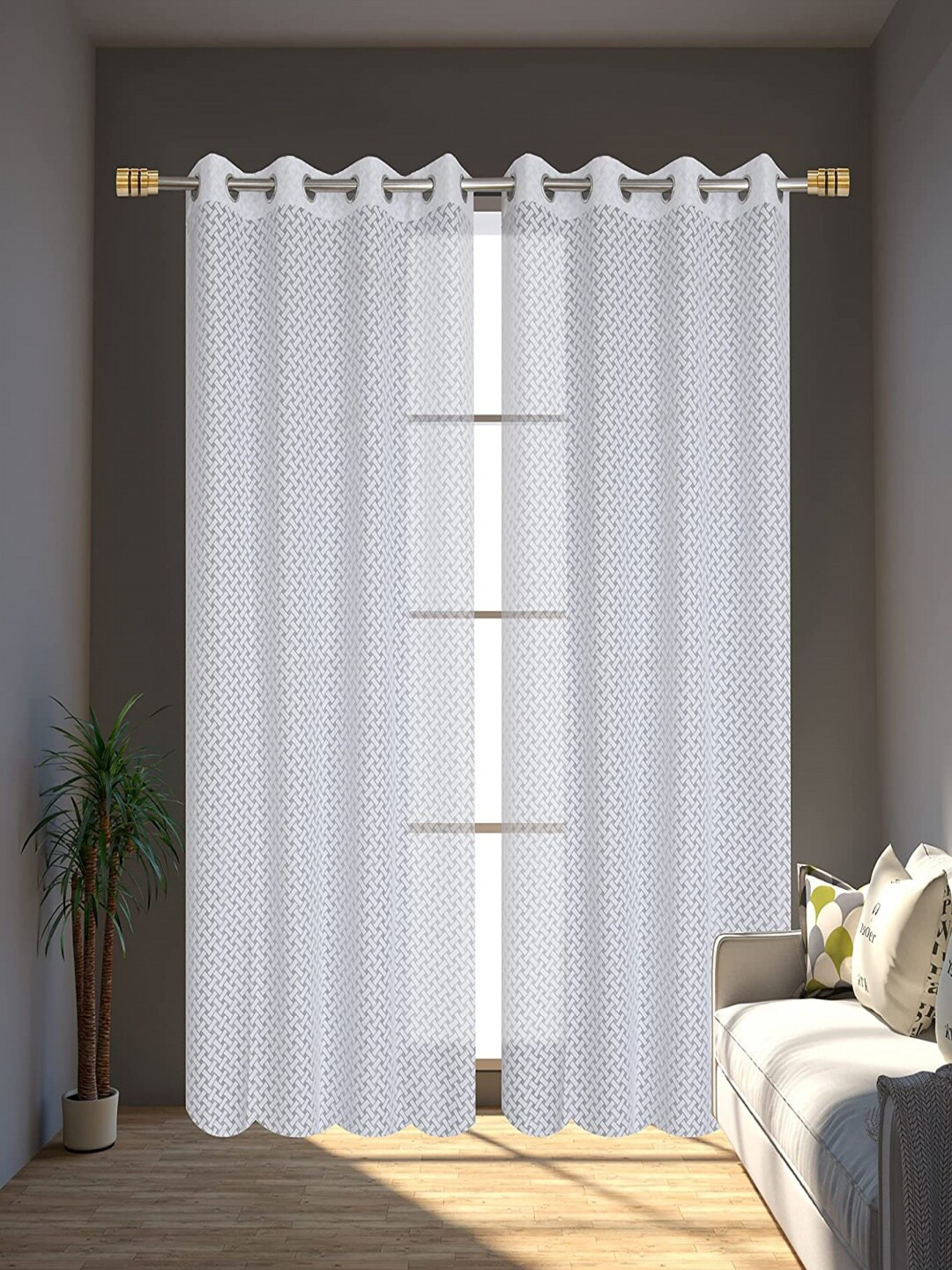 Aura White 2 Pieces Self Design Eyelet Sheer Long Door Curtains