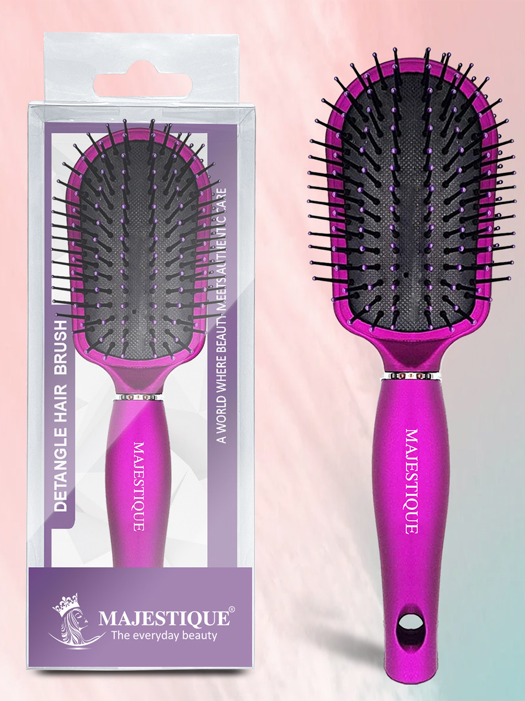 MAJESTIQUE HR105 Ultra-Soft Tipped Nylon Detangling Hair Brush - Purple