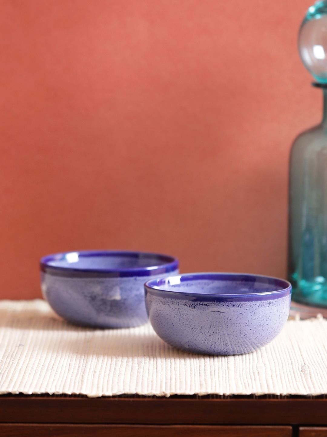 VarEesha Blue Set of 2 Solid Ceramic Serving Bowl Set