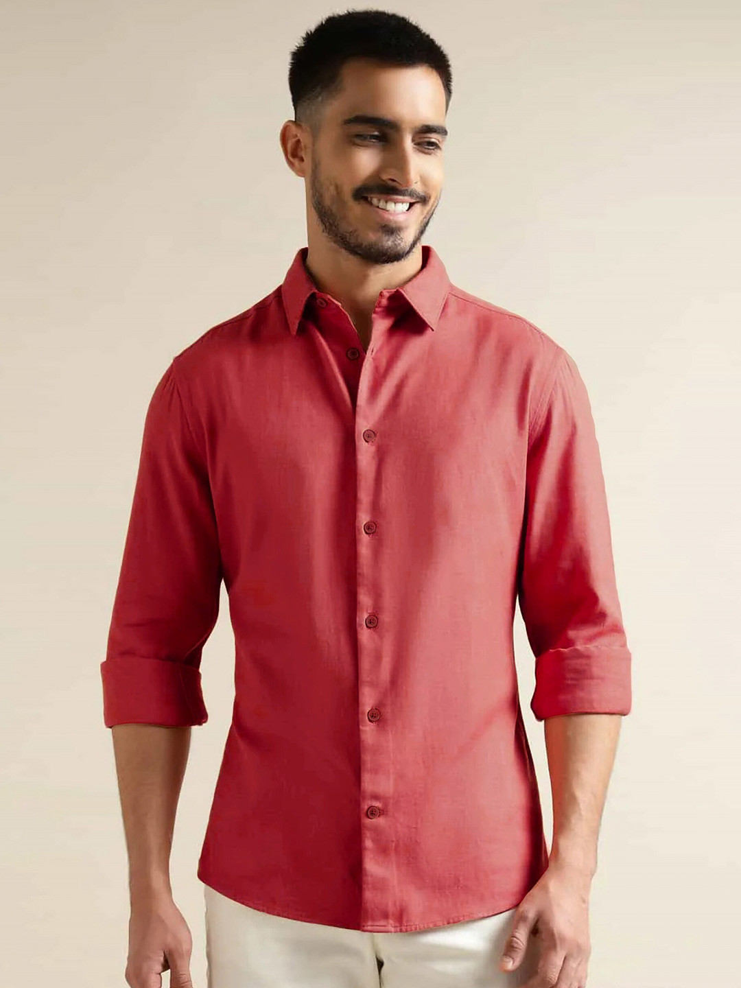 MISCHIEF MONKEY Classic Tailored Fit Spread Collar Long Sleeves Cotton Casual Shirt