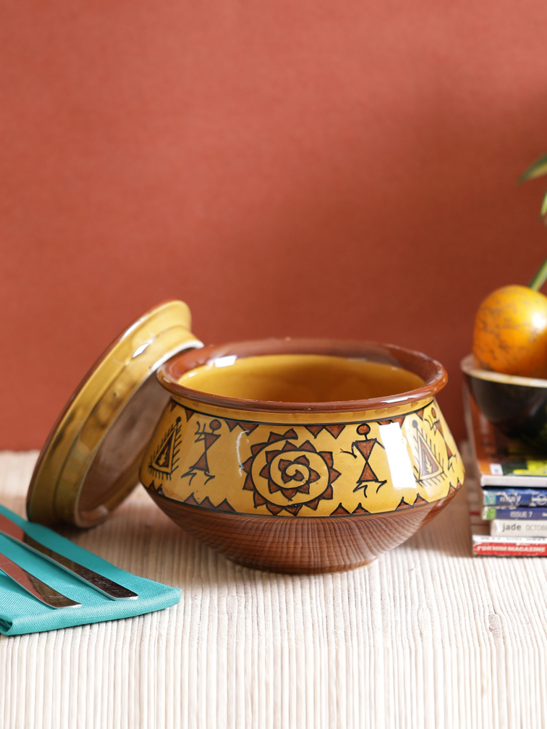 VarEesha Camel Brown Warli Handi Serving Bowl