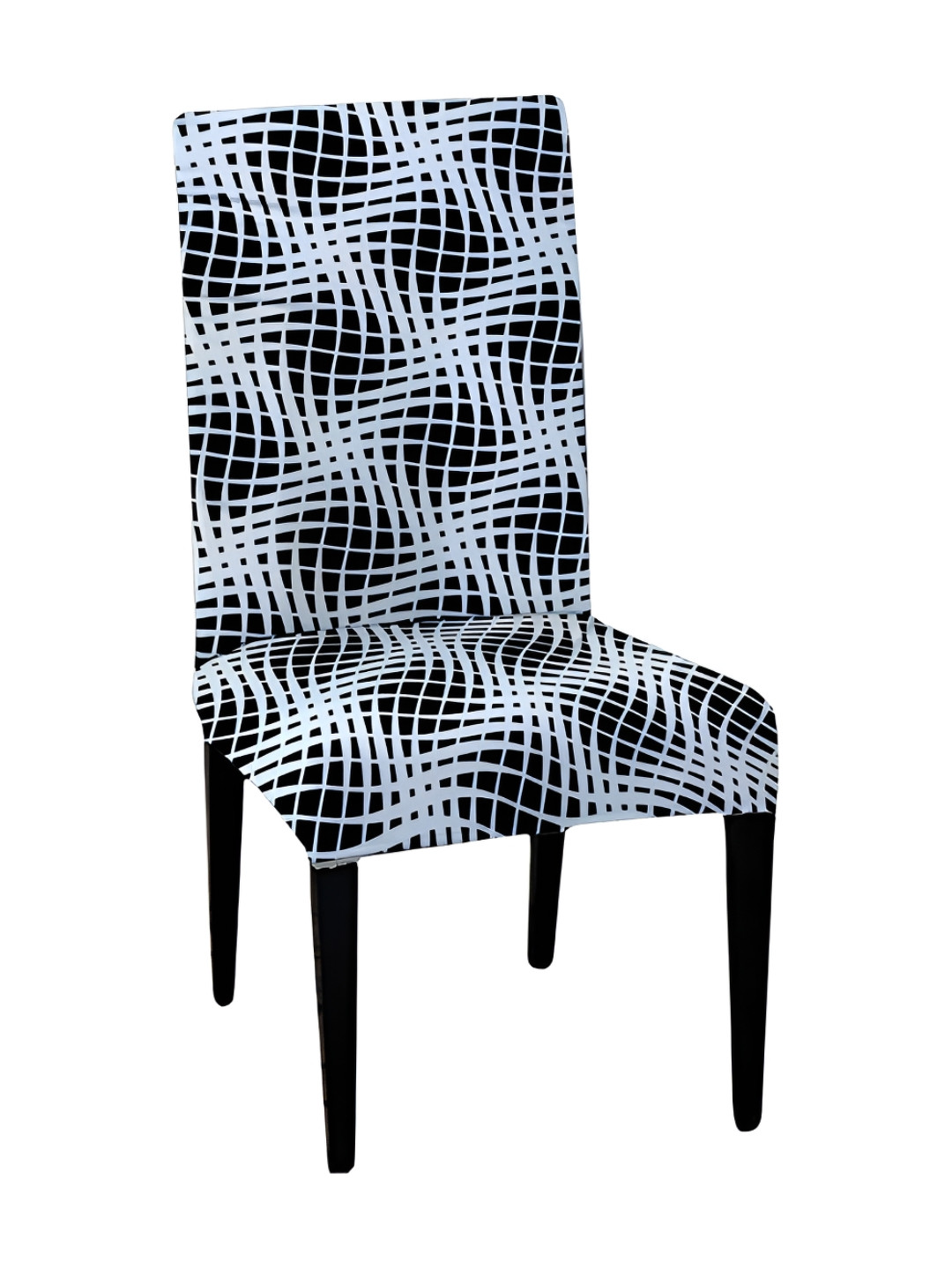 Lazi 200 GSM 1 Piece White & Black Graphic Printed Stretchable Dining Chair Cover