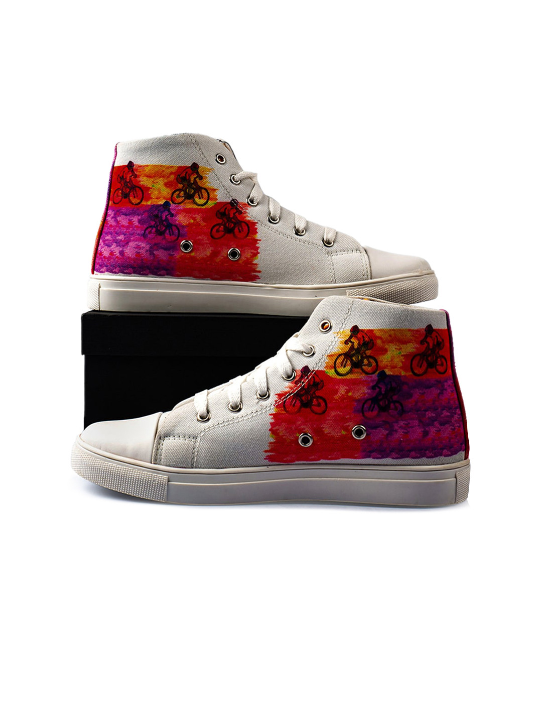 KobSook Women Mid Top Cyclist Printed Lightweight Canvas Sneakers