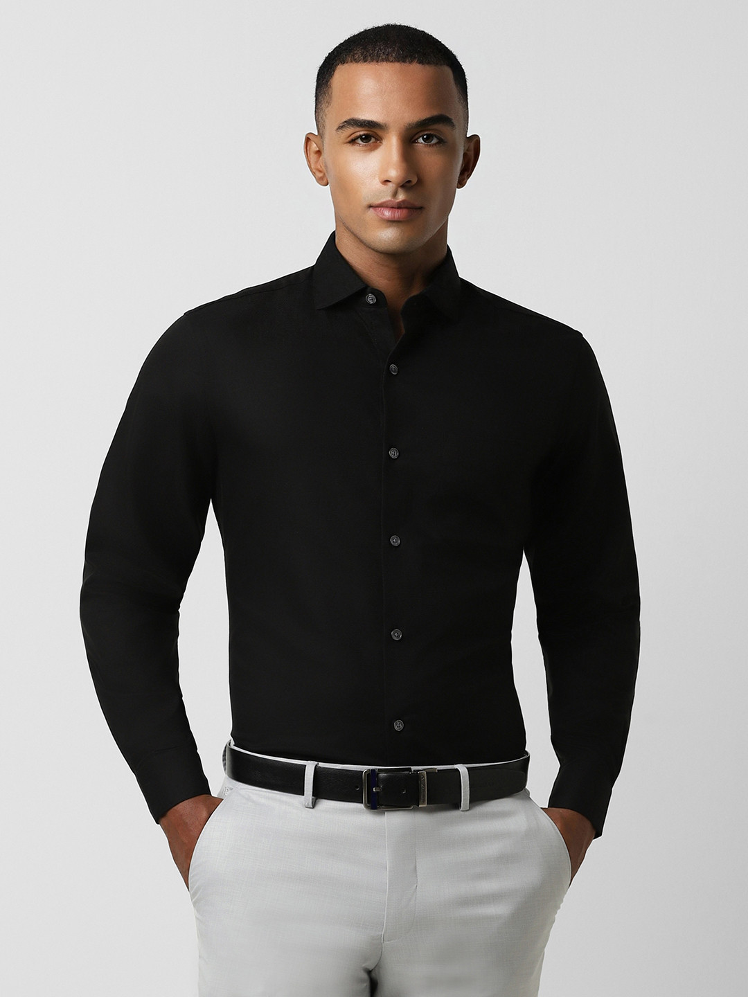 Peter England Elite Men Black Formal Shirt