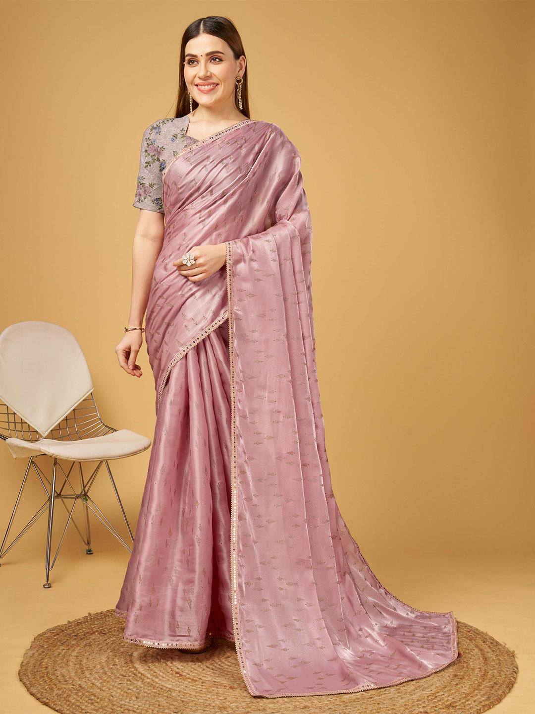 Mitera Purple Embellished Pure Crepe Saree