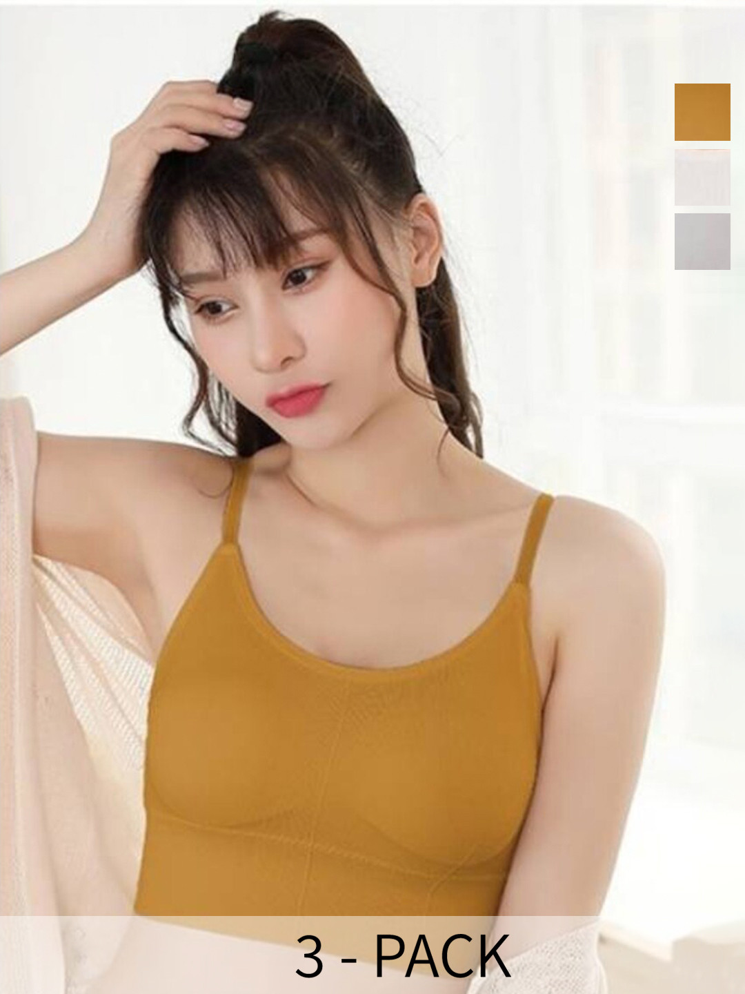 UNDER 1000 Pack Of 3 Bra Full Coverage Rapid-Dry Cotton Camisole Bra With All Day Comfort