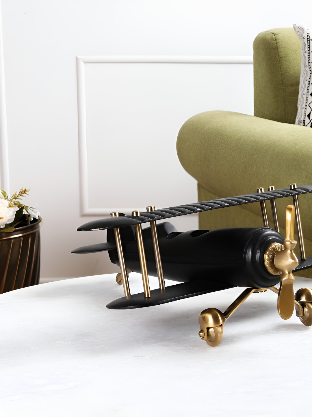 Decor de Maison Airplane Black Metal Metallic Living Room Hand-Crafted Medium Showpiece - 13.4 Inches