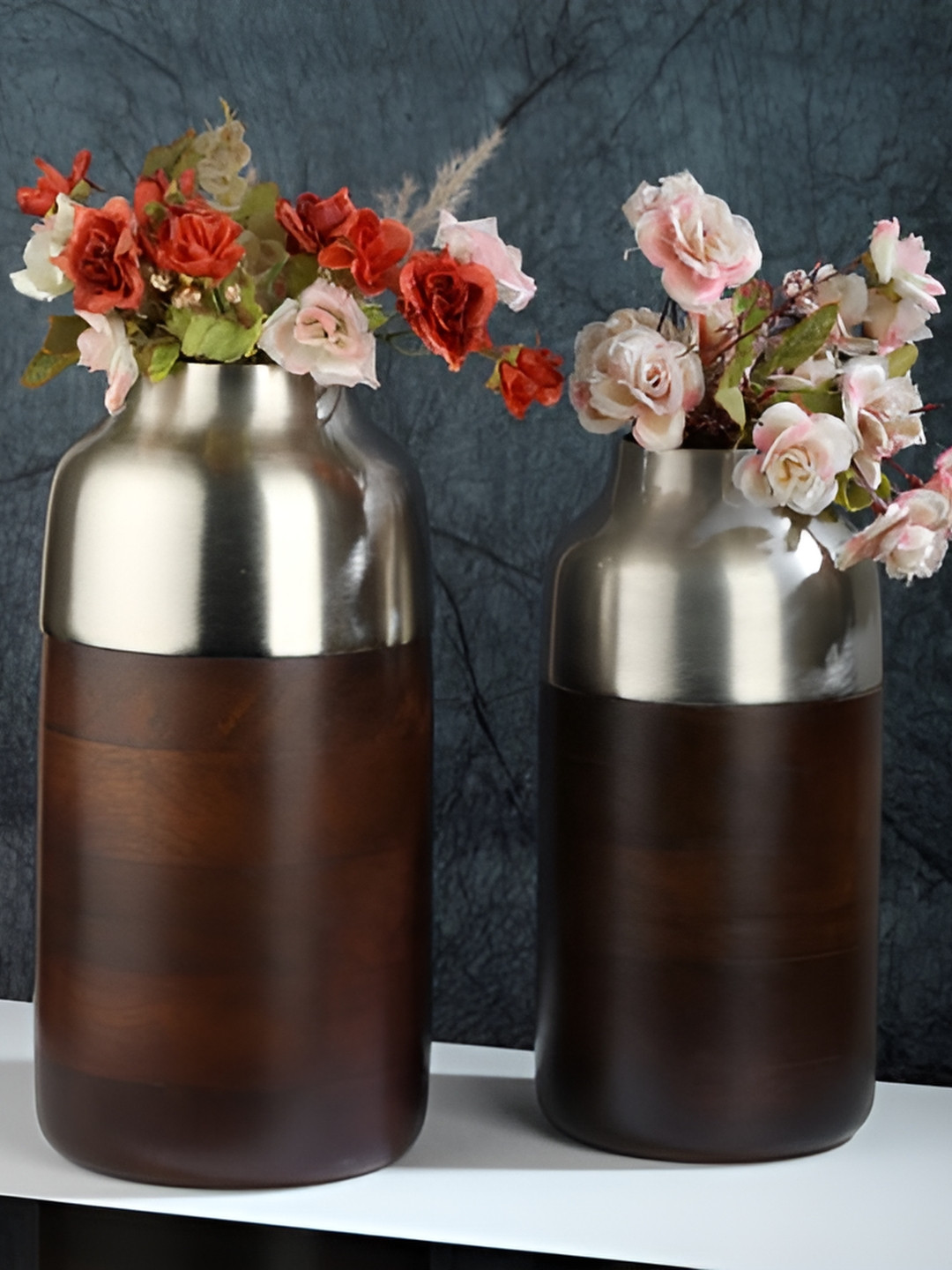 Decor de Maison 2 Pcs White Wooden Vases