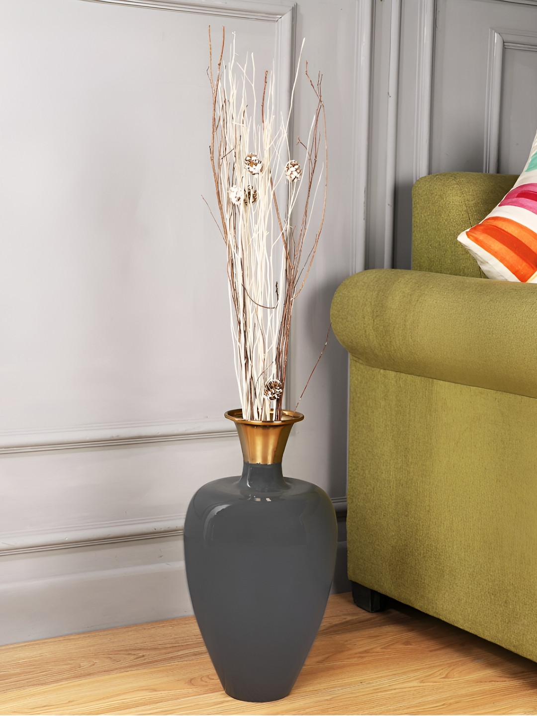 Decor de Maison Urn Deidra Grey & Gold Toned  Brass Flower Vase