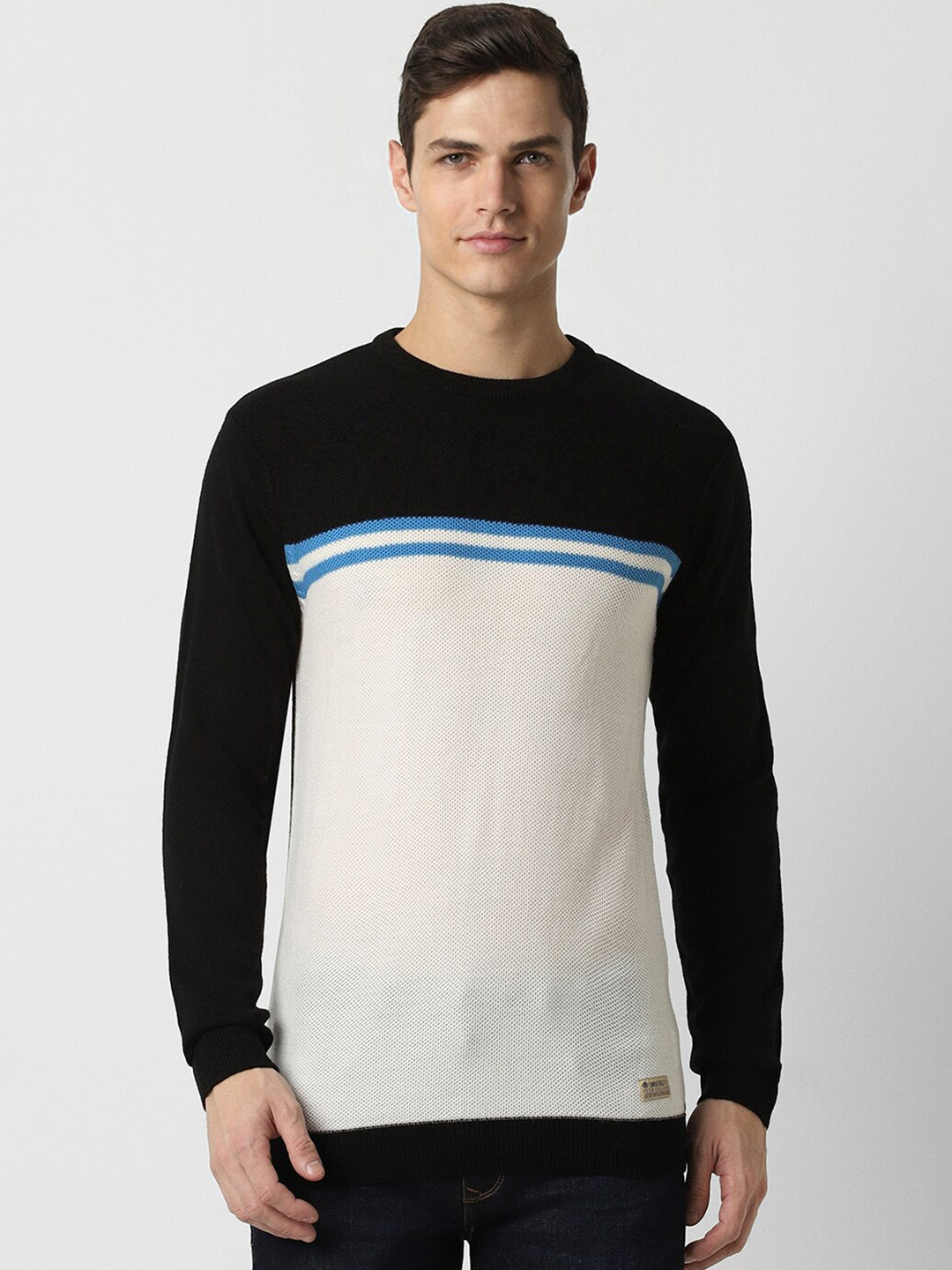 PETER ENGLAND UNIVERSITY Colourblocked Crew Neck Pure Acrylic Pullover Sweater