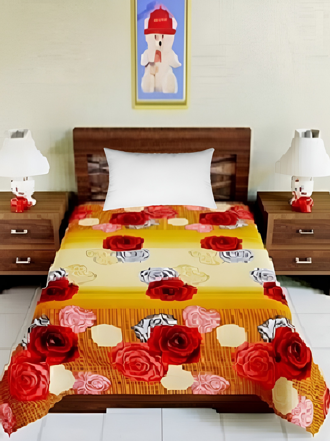 Supreme Home Collective Royal Passion Red Floral Microfiber 144 TC Single Bedsheet -59 x 87 inches