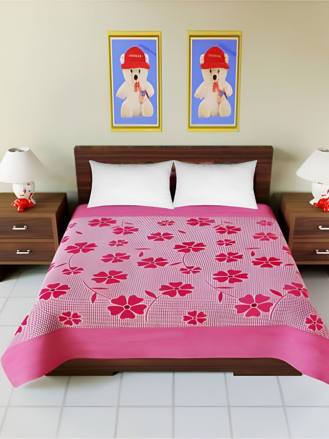 Supreme Home Collective Pink Floral Microfiber 144 TC Queen Bedsheet with 2 Pillow Covers-79 x 89 inches