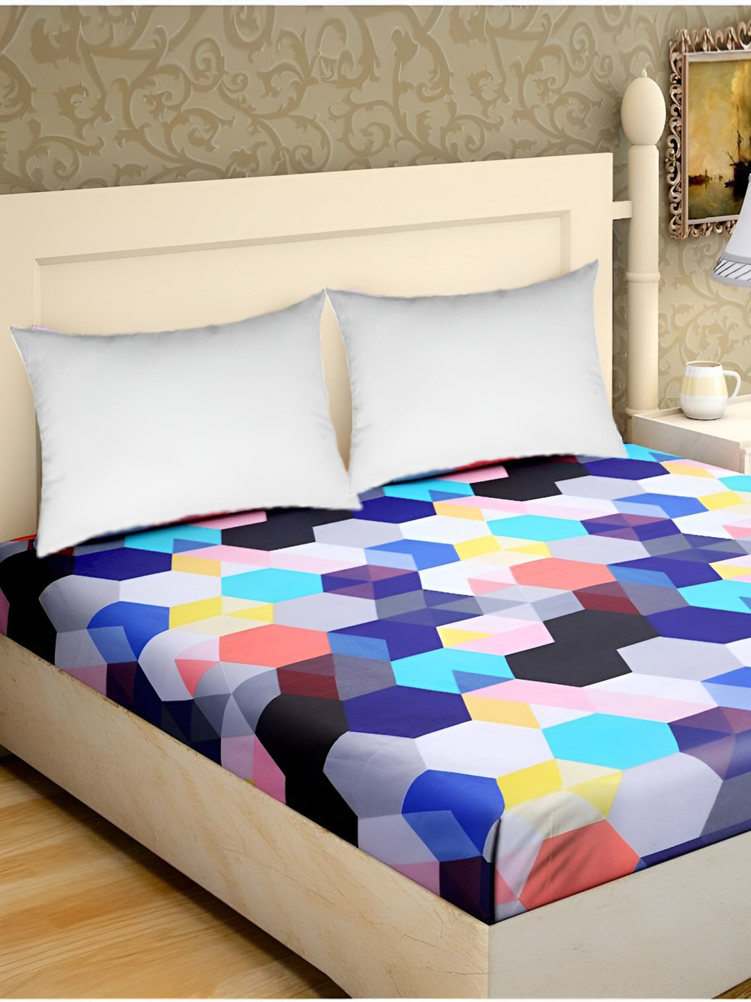 Supreme Home Collective Black Geometric Microfiber 144 TC Queen Bedsheet -79 x 89 inches