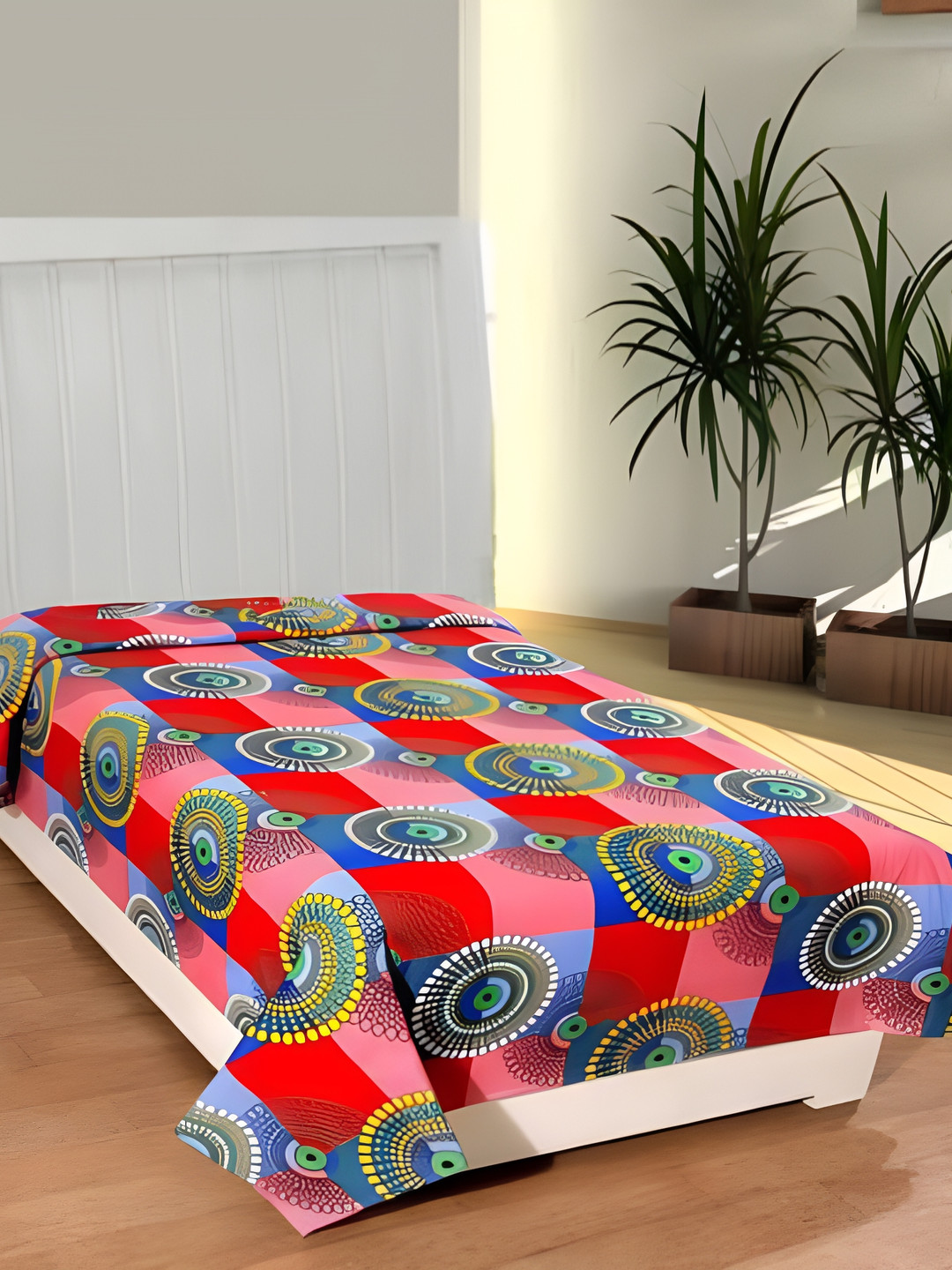 Supreme Home Collective Blue Geometric Microfiber 144 TC Single Bedsheet with 2 Pillow Covers-59 x 89 inches