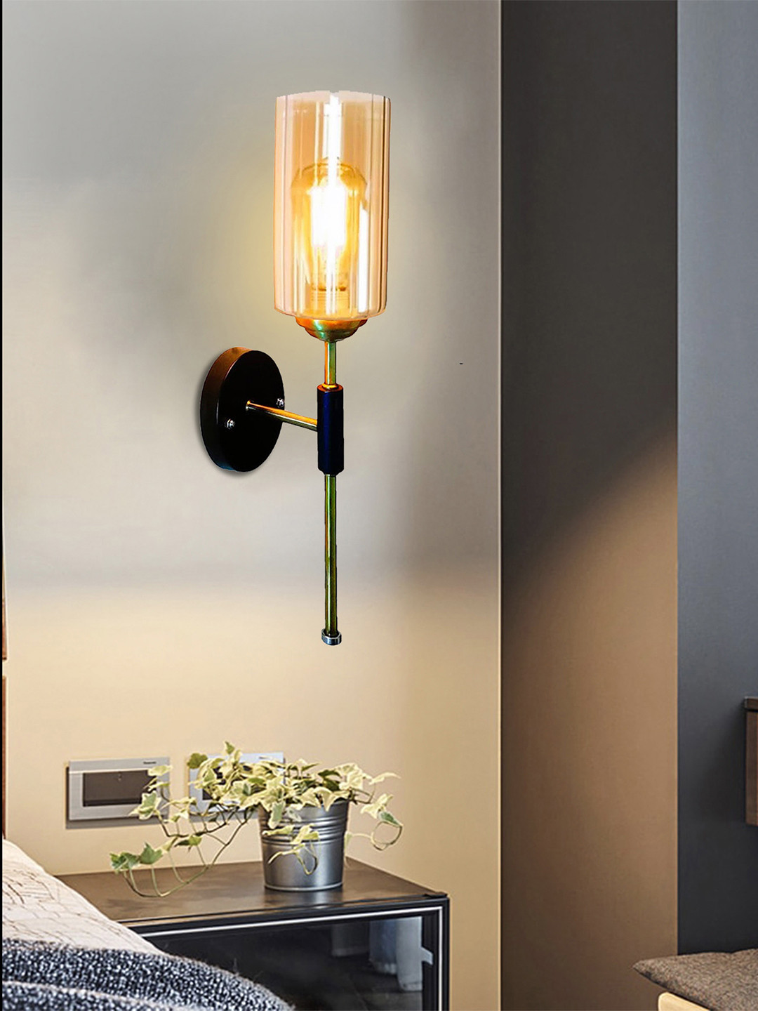 Lyse Decor Gold Toned Glass Cylindercal Shaped Wall Lamp