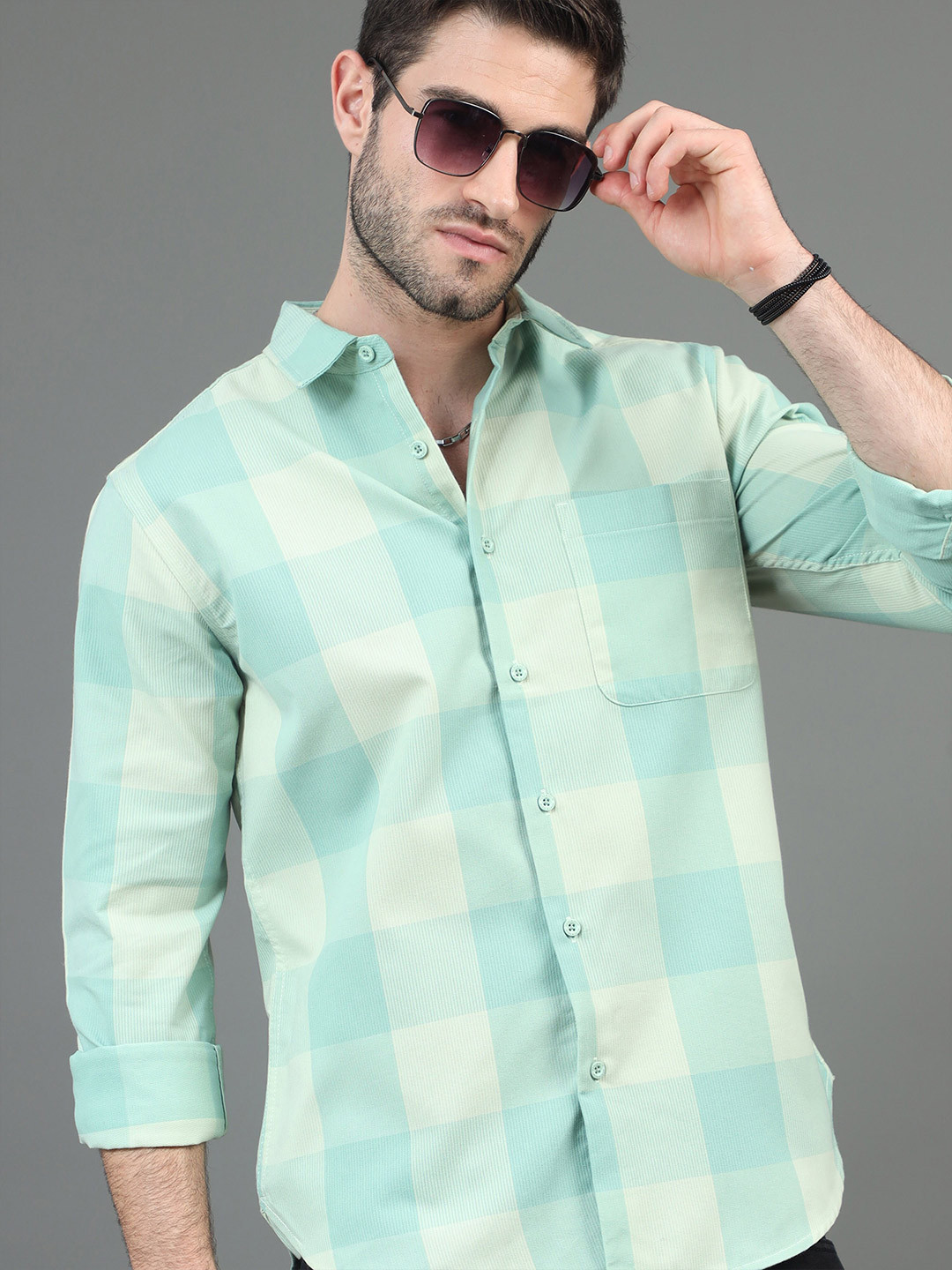 HERE&NOW Blue & Off White Slim Fit Buffalo Checked Casual Shirt
