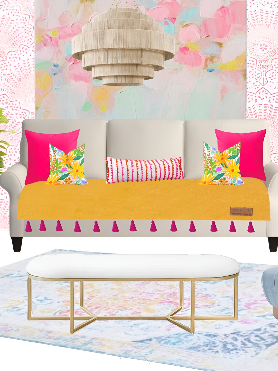 THROWPILLOW Mustard & Pink 3 Seater Sofa Cover