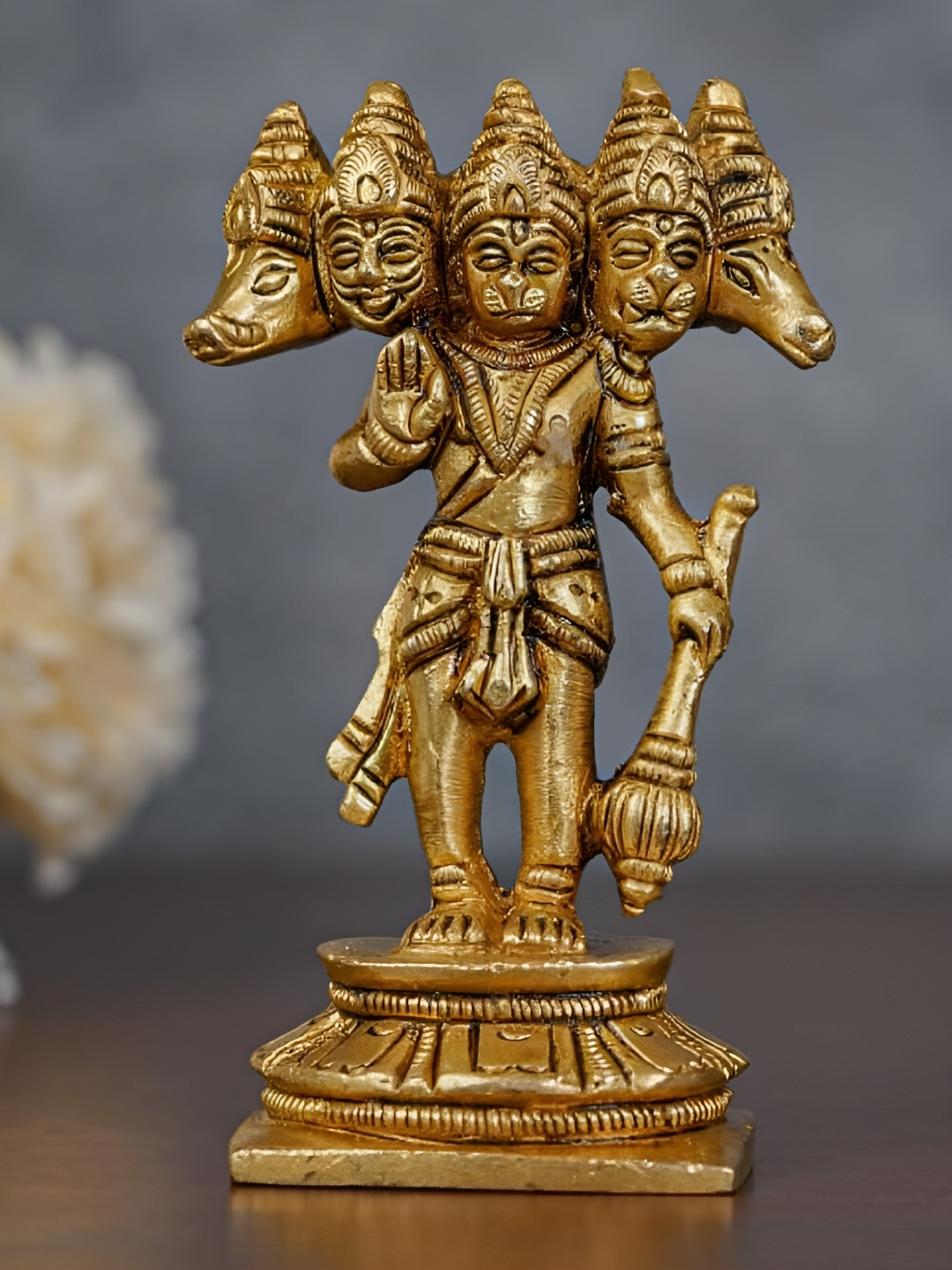 acraftsindia Panchmukhi Hanuman Gold Brass Metallic Prayer Room Small Showpiece -