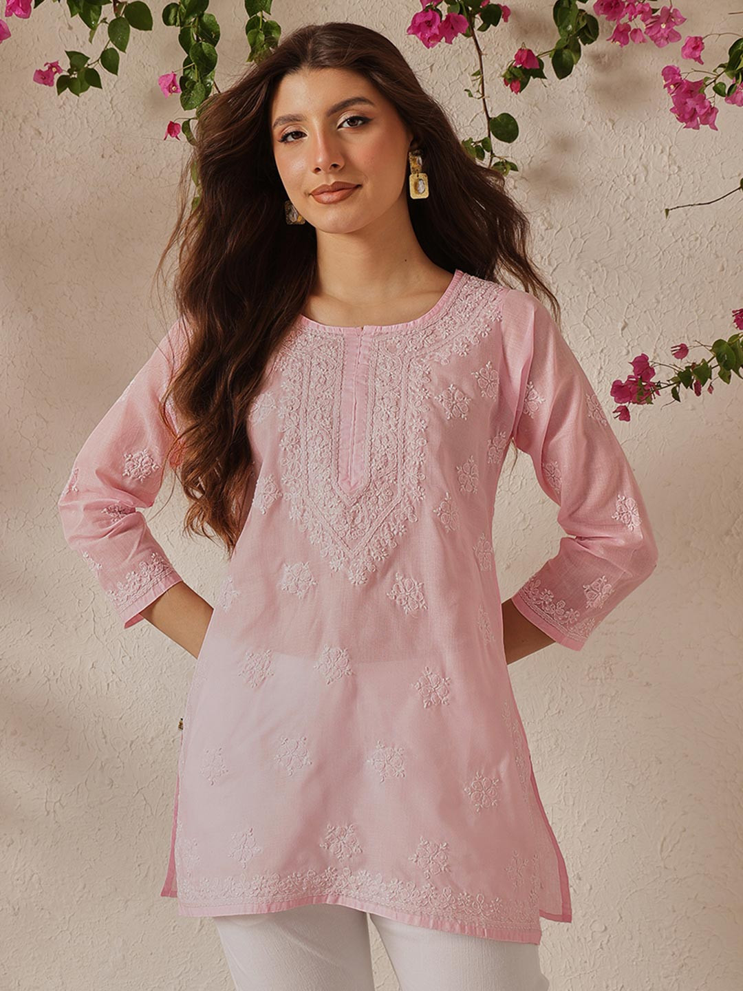 ADA Ethnic Motifs Embroidered Lucknowi Chikankari Pure Cotton Kurti