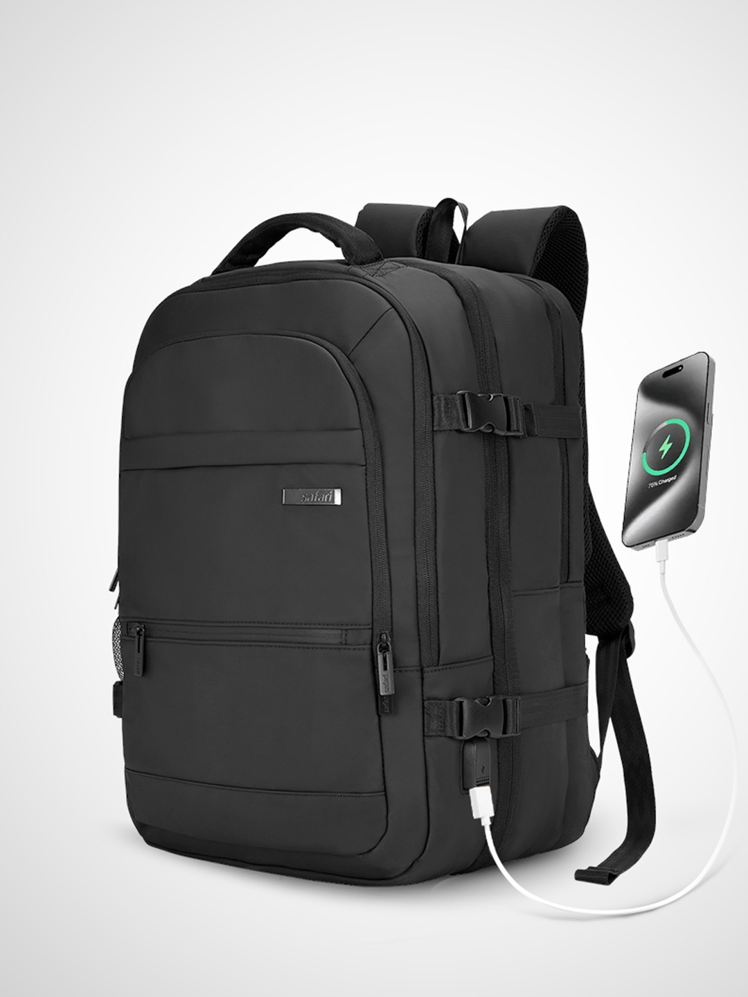 Safari Select Beyond Black with 180 Degree Opening and USB port Laptop Backpack 28L