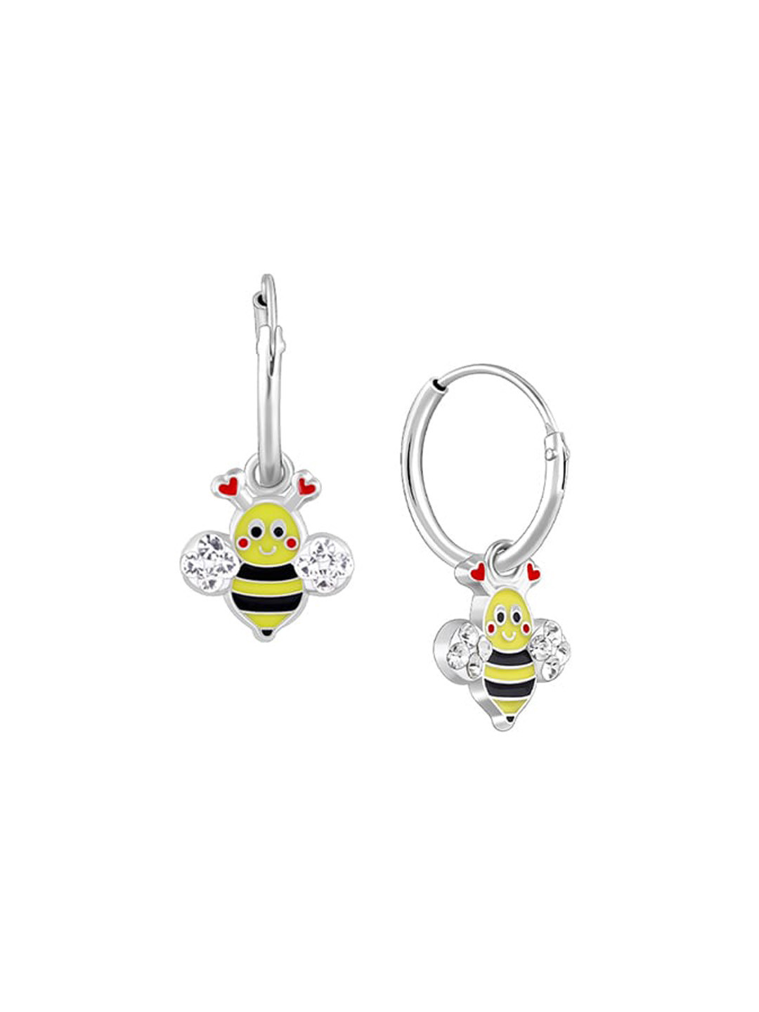GIVA Girls 925 Sterling Silver Rhodium-Plated Cheery Bee Shaped Enamelled Hoop Earrings