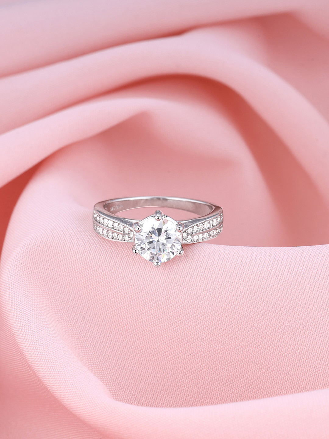 GIVA Rhodium Plated Sterling Silver Finger Zircon Ring