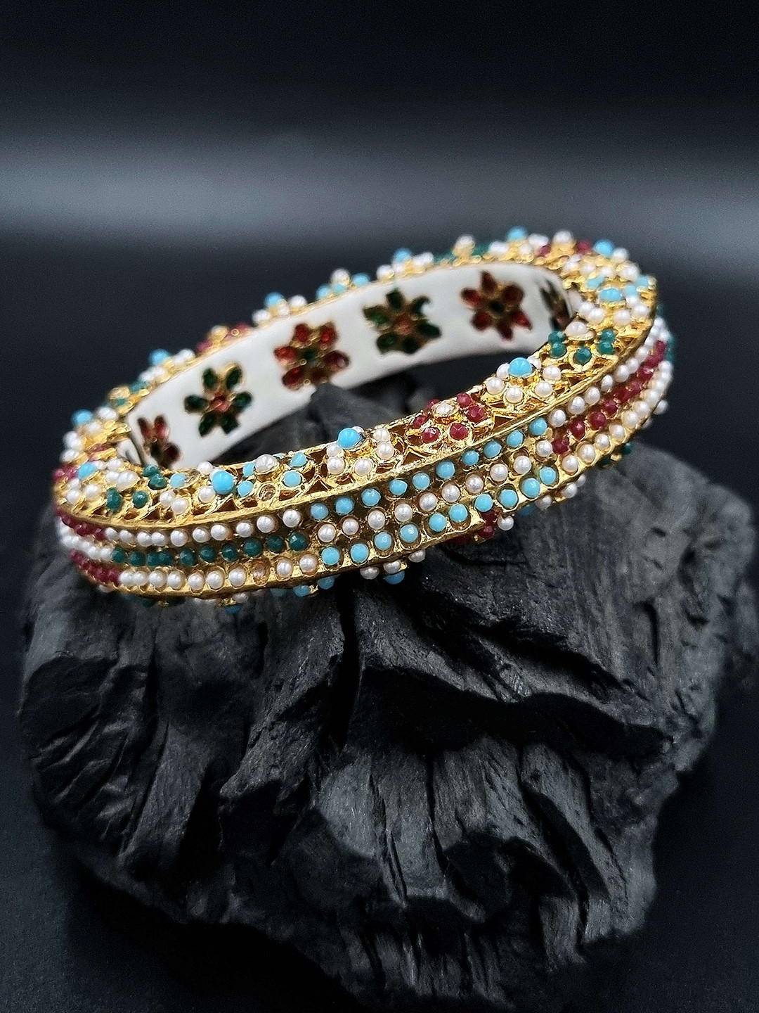 Anouk Gold Plated Pearl Studded Ethnic Rajasthani Bangles