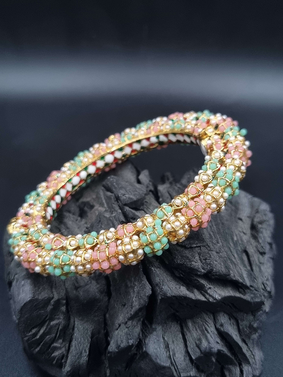 Anouk Gold Plated Bead Studded Ethnic Rajasthani Bangle