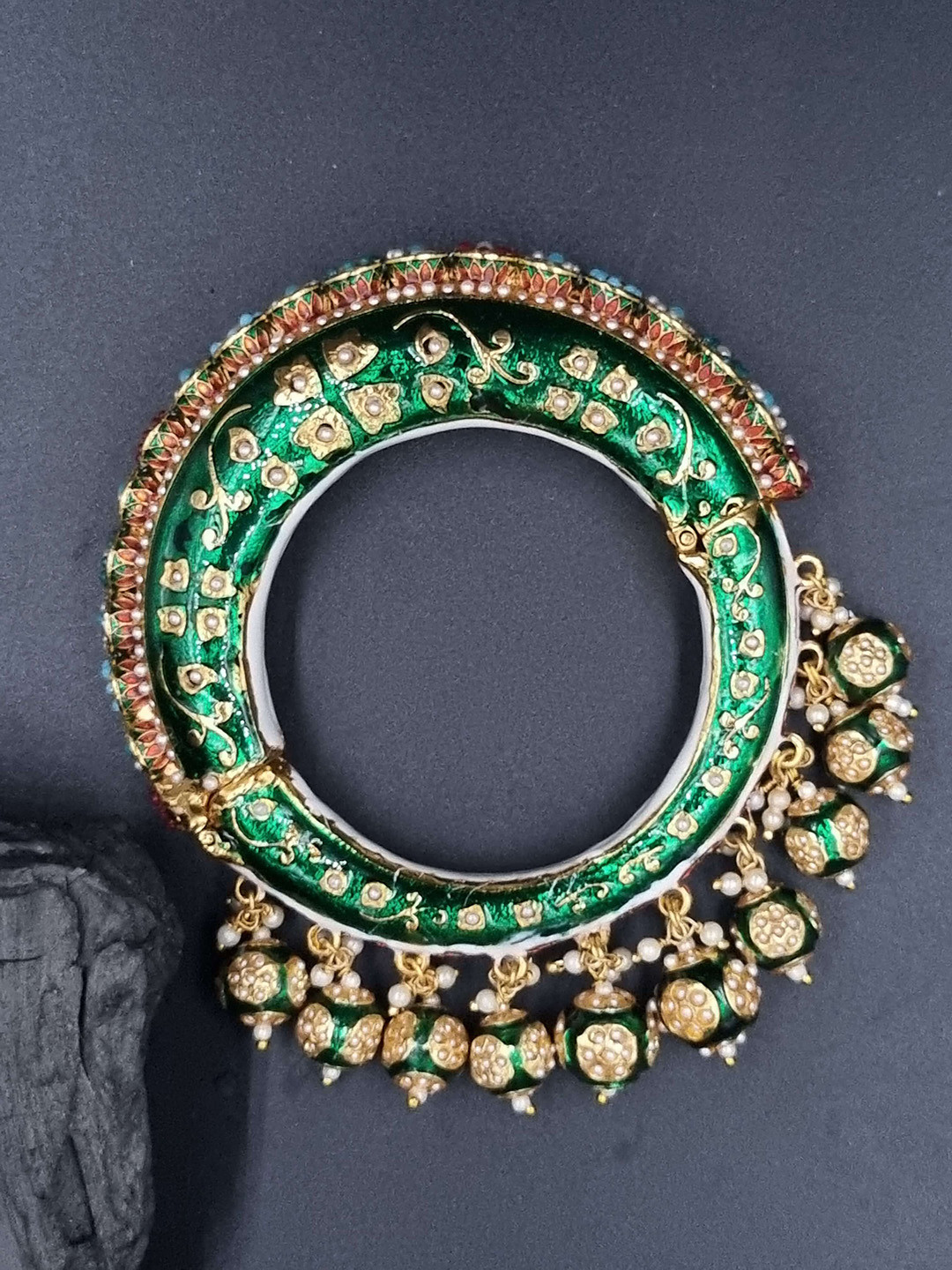 Anouk Green Gold Plated Pearl Studded Ethnic Rajasthani Bangles
