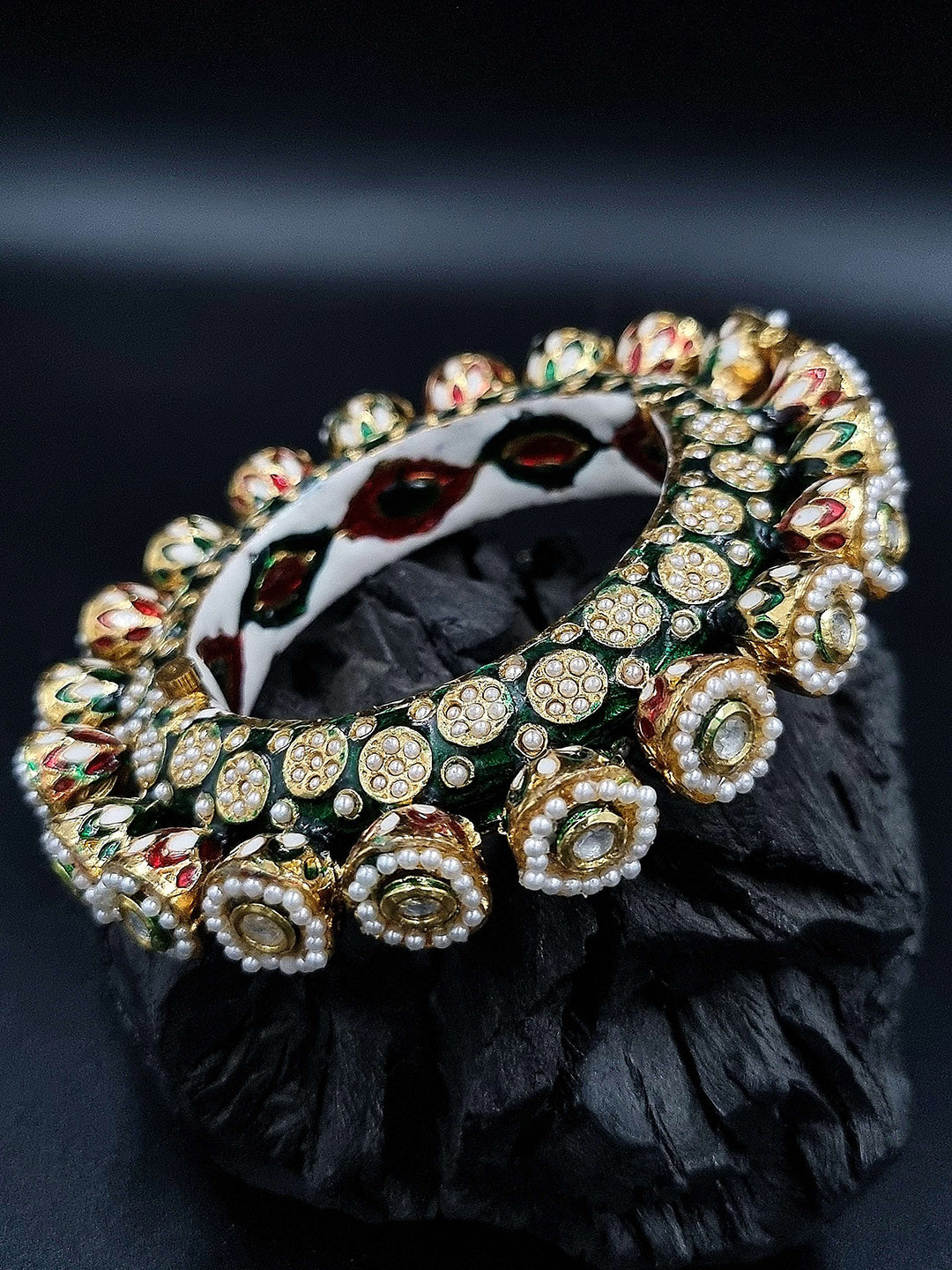 Anouk Green Gold Plated Pearl Studded Ethnic Rajasthani Bangles