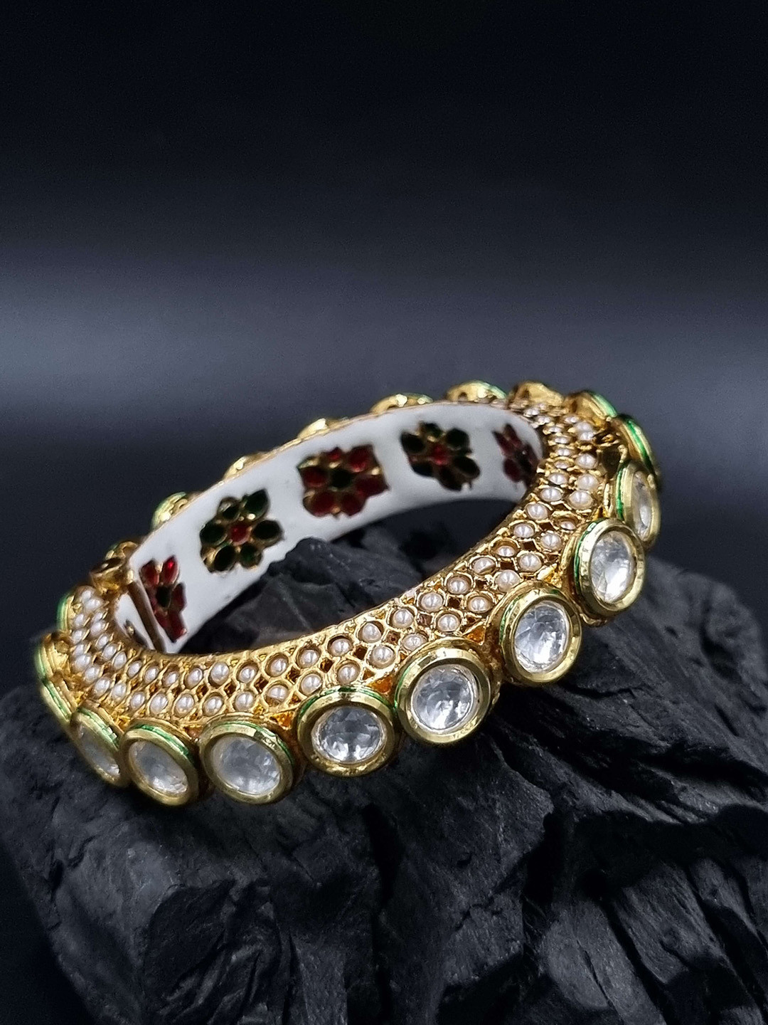 Anouk White Gold Plated Pearl Studded Ethnic Rajasthani Bangles