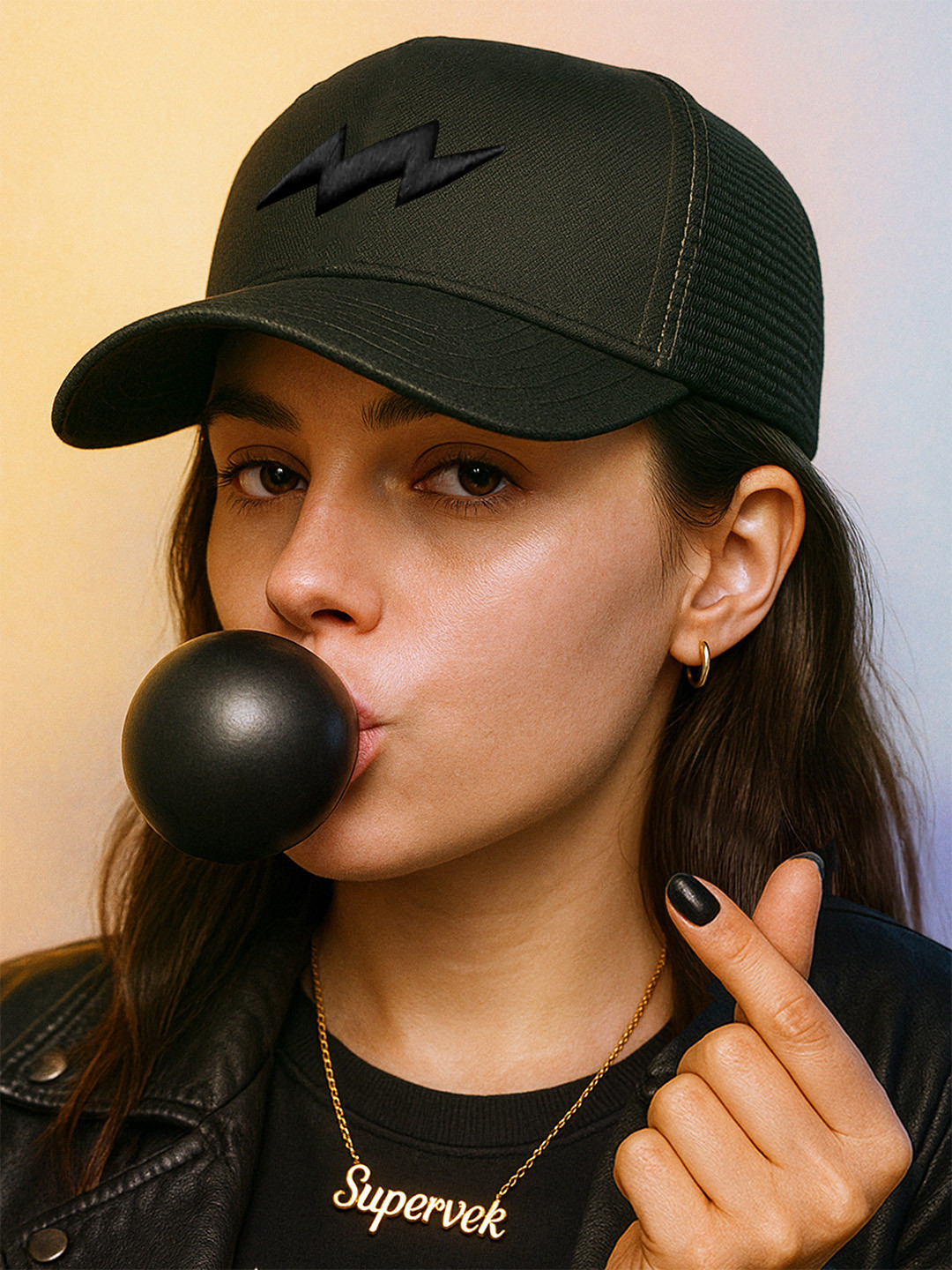 SUPERVEK Black Trucker Cap