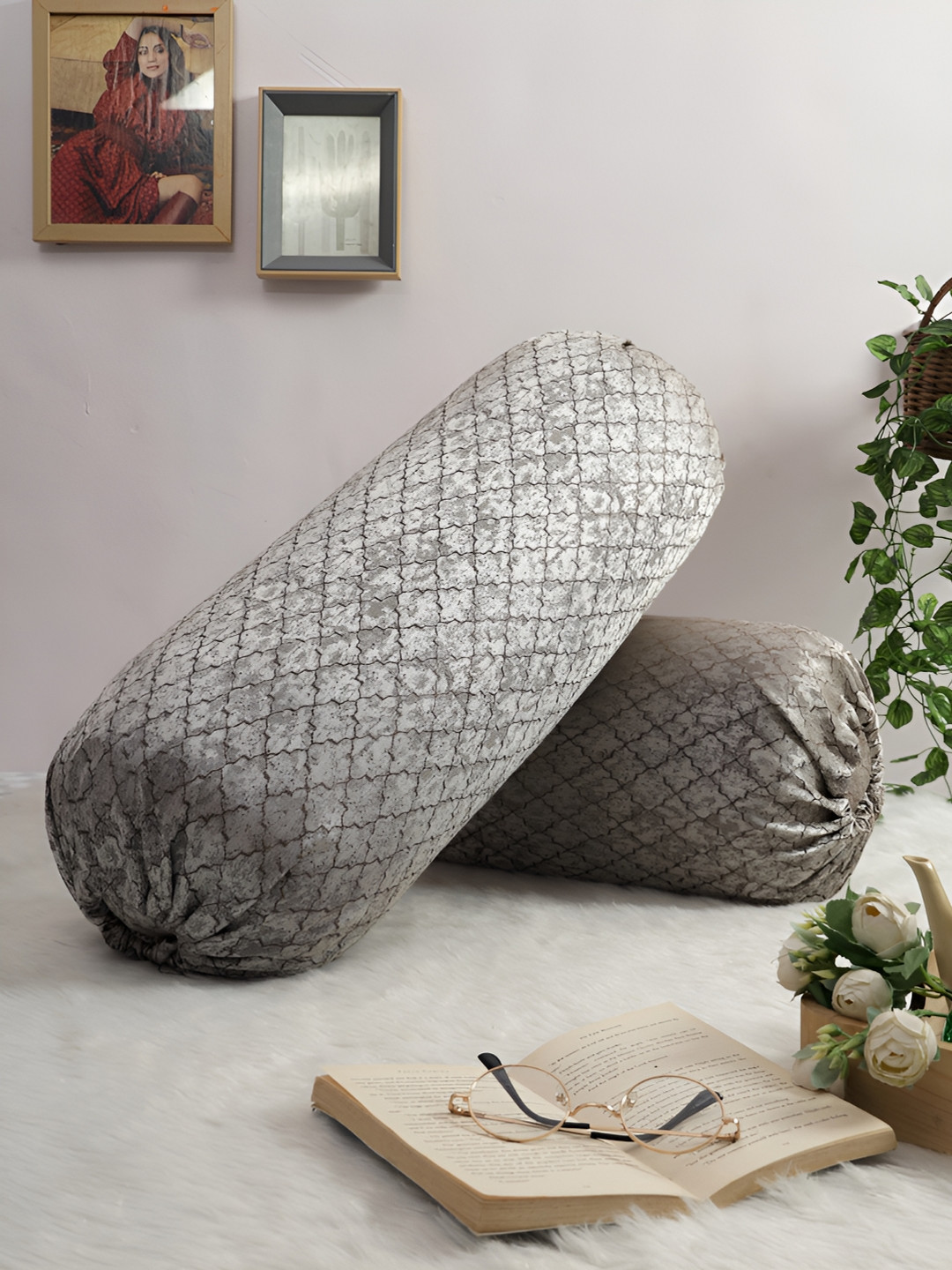 THE CONVERSION Brown 2 Pieces Geometric Bolster Covers