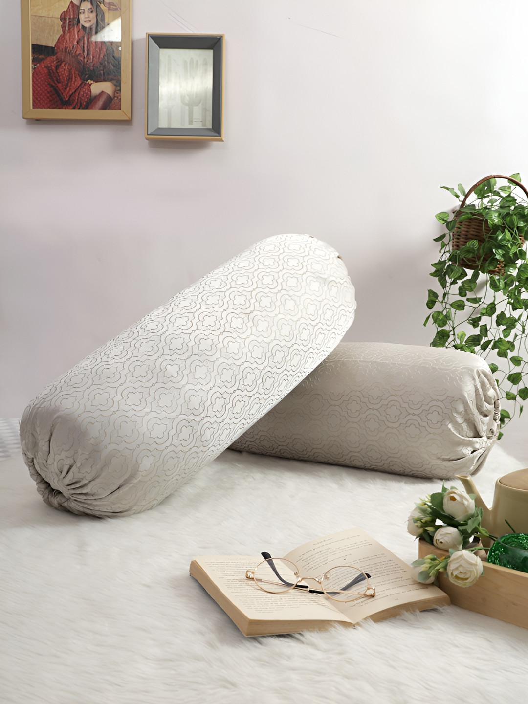 THE CONVERSION Beige 2 Pieces Ethnic Motifs Printed Bolster Covers