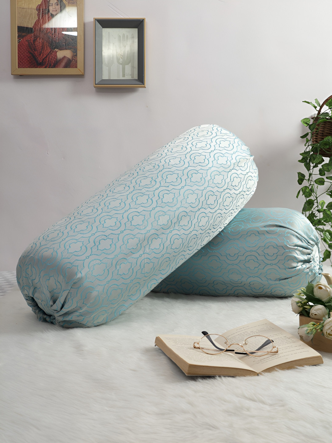 THE CONVERSION Turquoise Blue 2 Pieces Ethnic Motifs Printed Bolster Covers