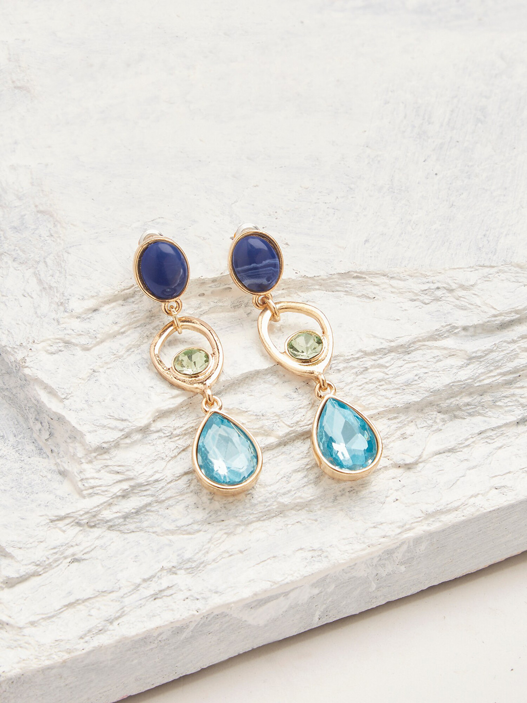 Accessorize London Women Triple Gem Teardrop Drop Earrings