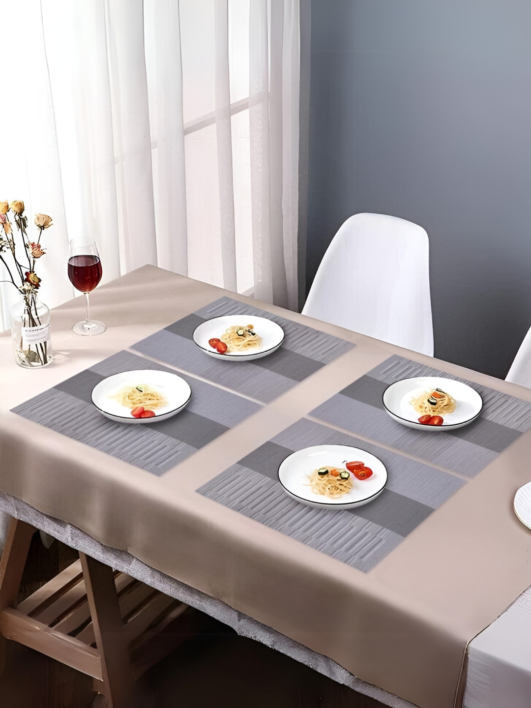 YELONA 10-Pcs Grey Striped Rectangular Table Placemats