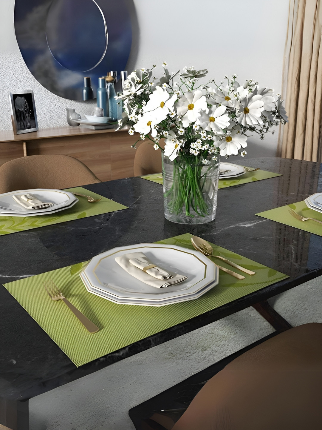 YELONA Green 8 Pieces Floral  Rectangular Table Placemats