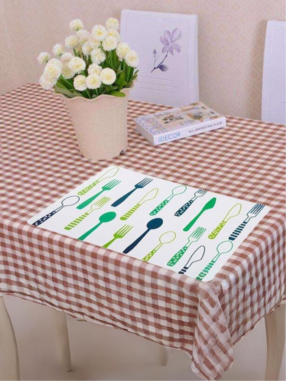 YELONA White Pack of 10 PVC Printed Table Placemat