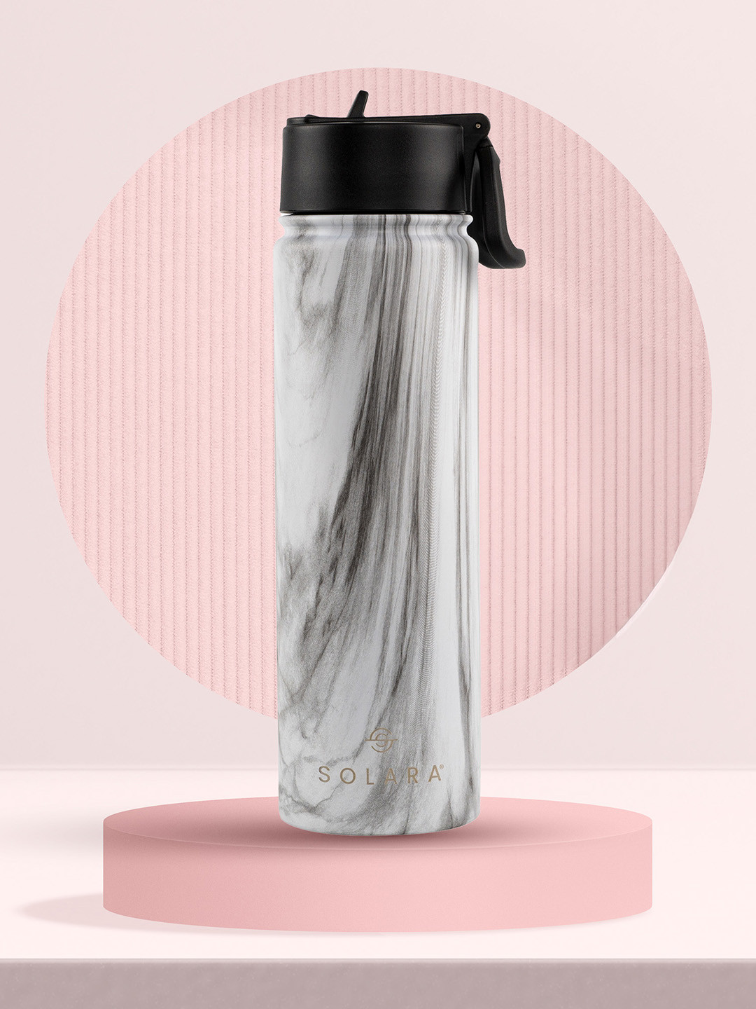 Solara Elegant White Abstract Stainless Steel Spill Proof Water Bottle - 650ml