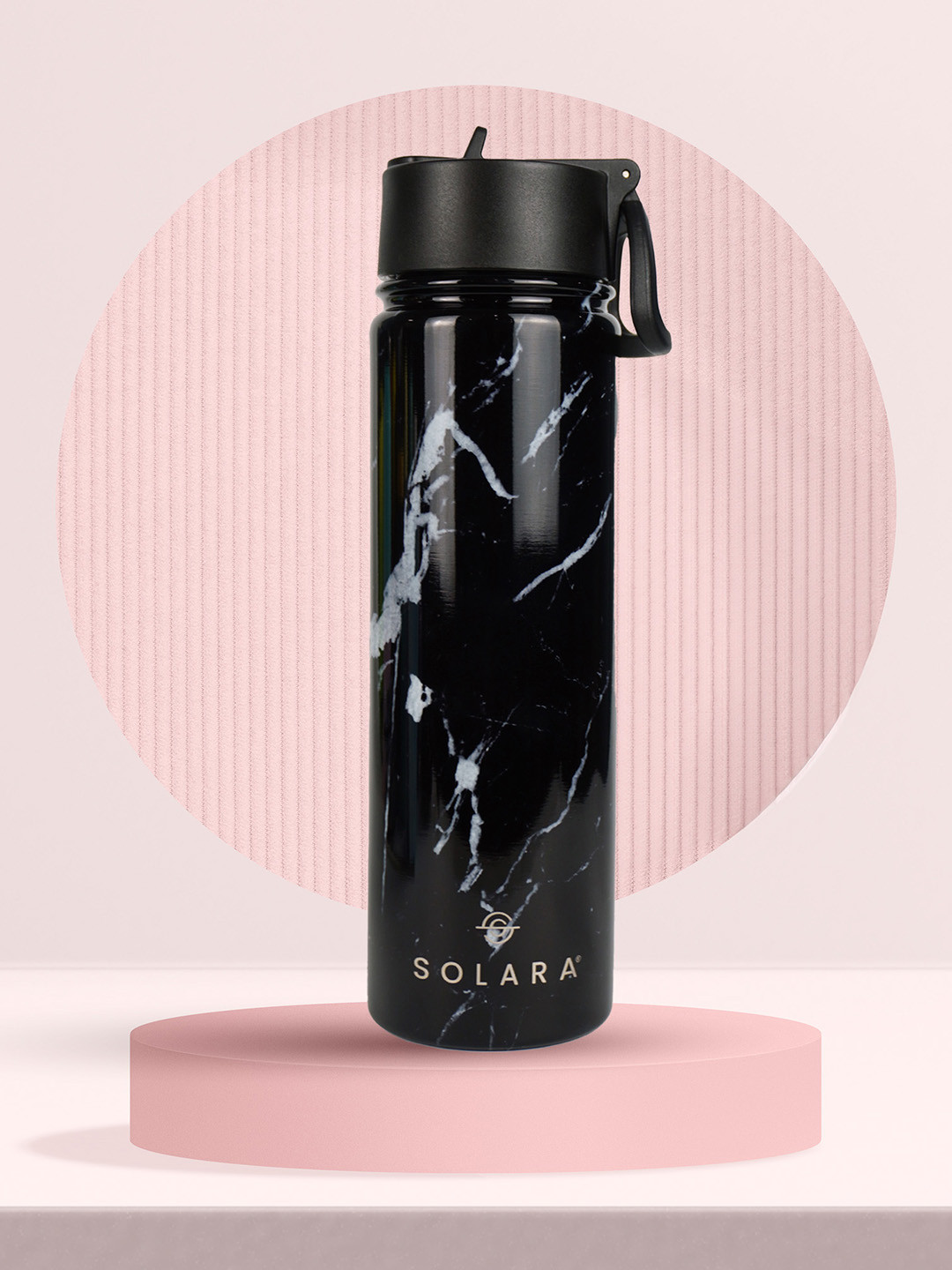 Solara Stainless Steel Vacuum Insulated Water Bottle, Black Marble- 650ML